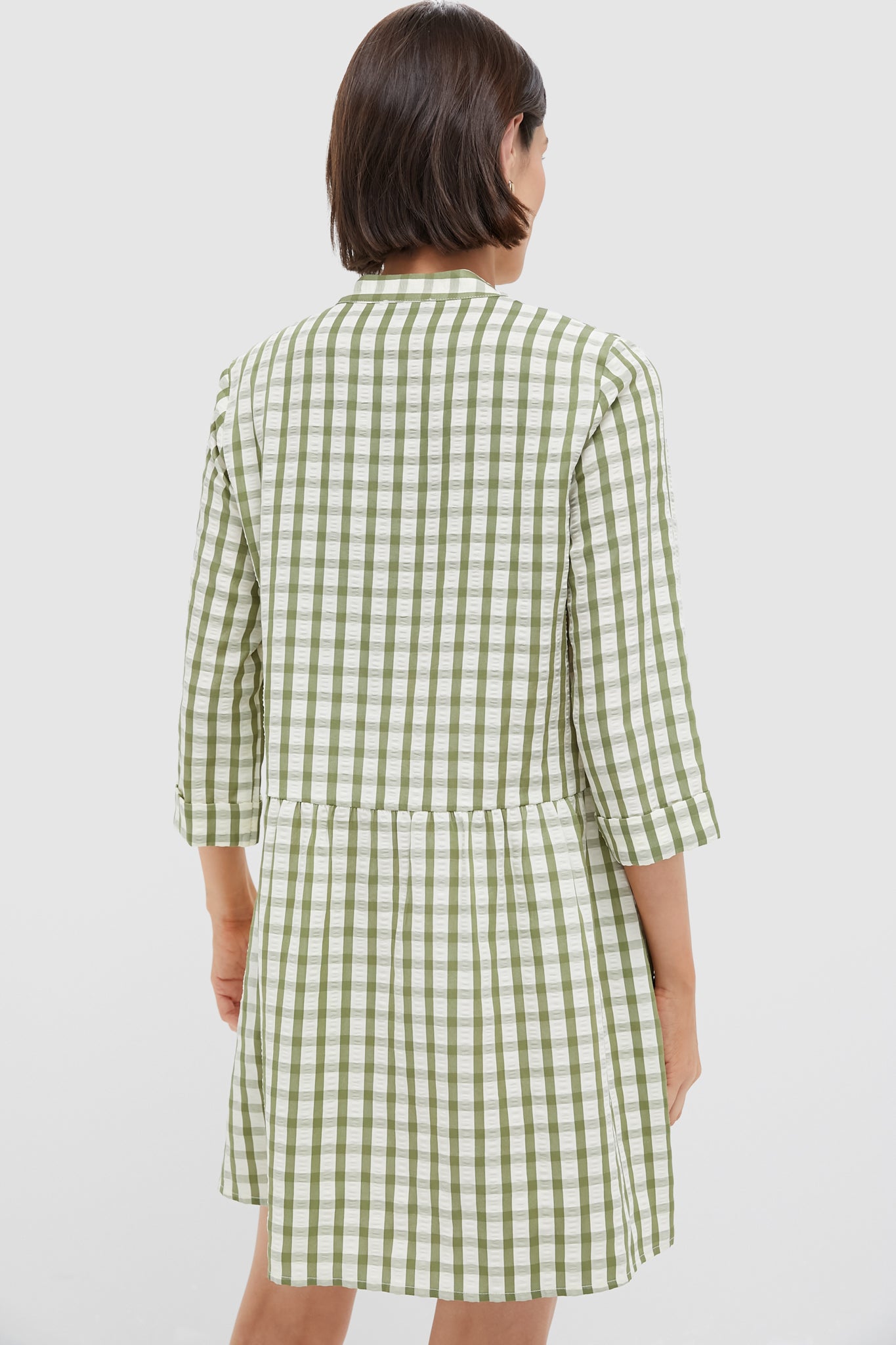 Sage Seersucker Gingham Royal Shirt Dress-Get Girly