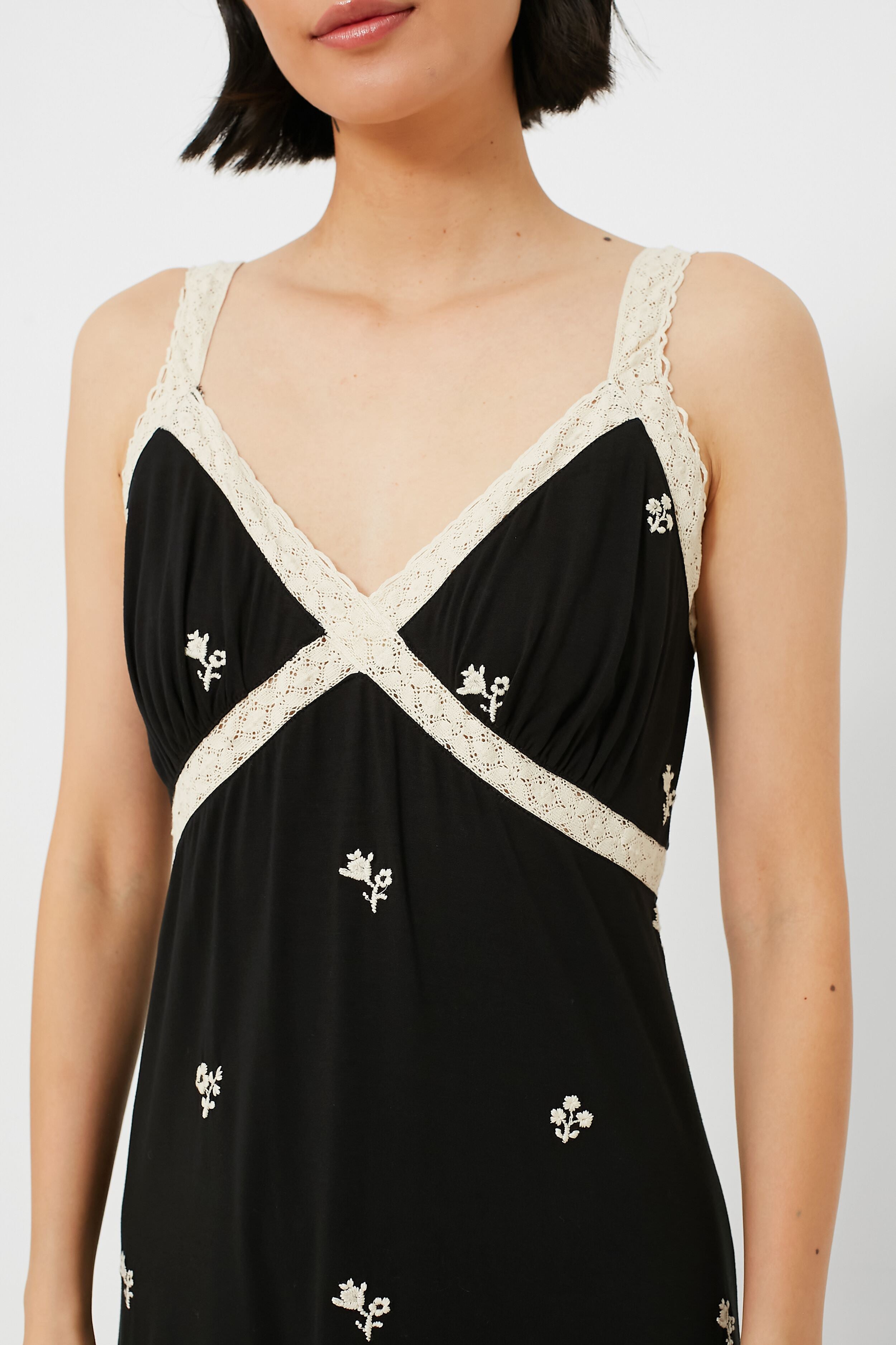 Black Rubina Embroidery Pajama Slip Dress-Get Girly