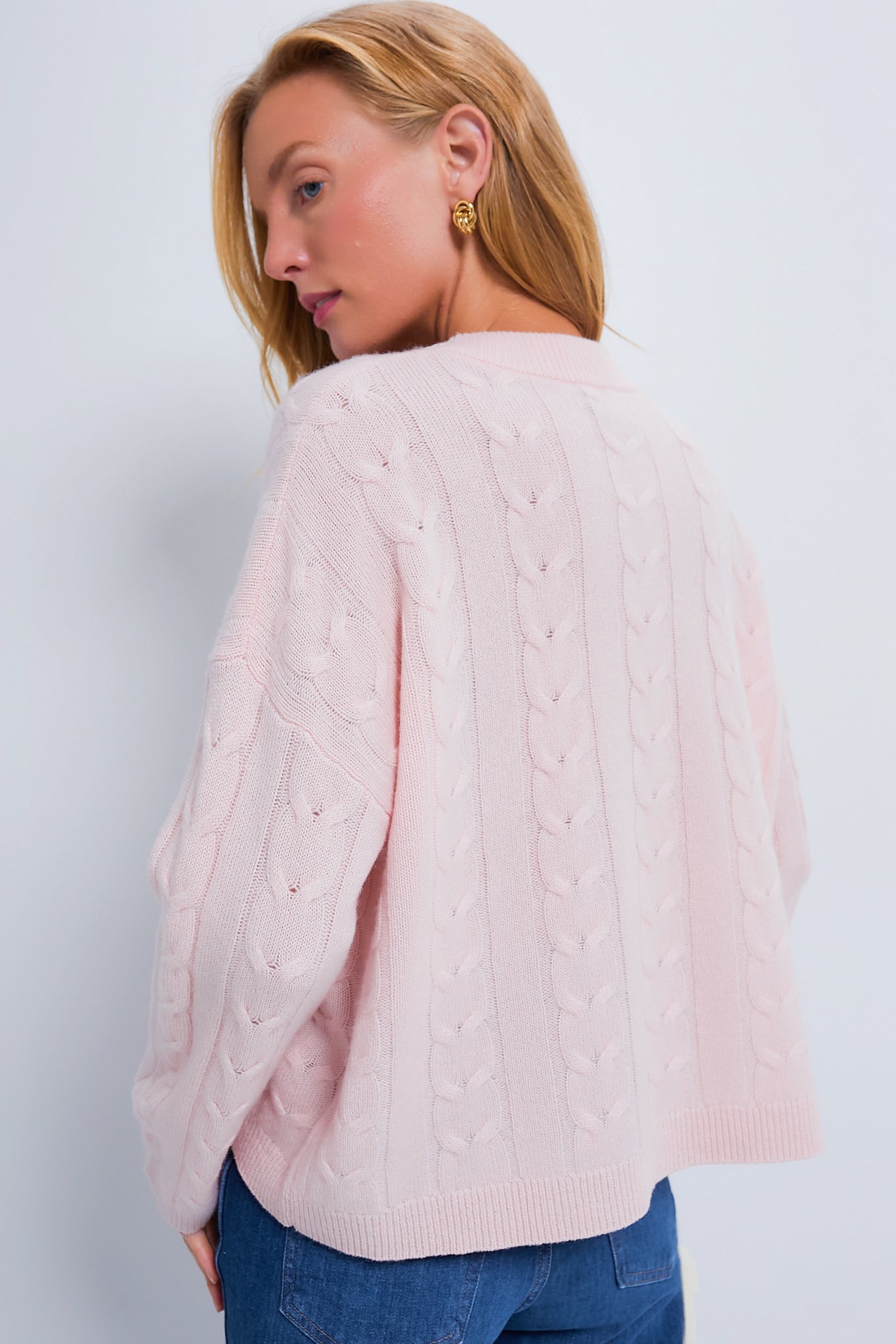 Ballet Slipper Cashmere Eloise Cable Knit Boyfriend Crewneck-Get Girly