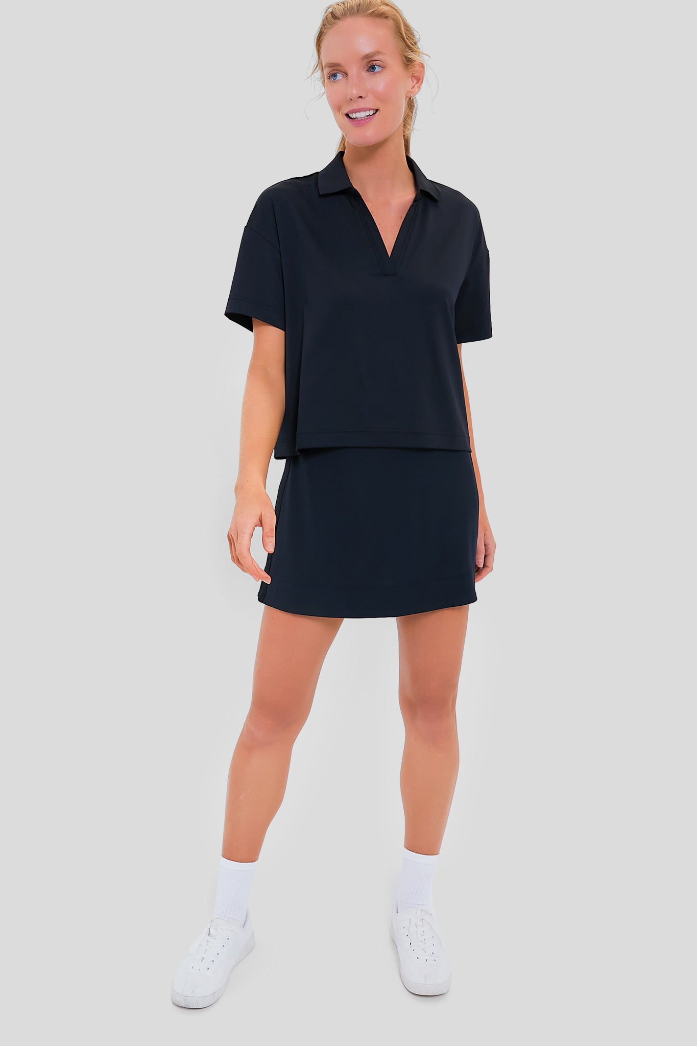Black Cropped Performance Jersey Caroline Polo-Get Girly