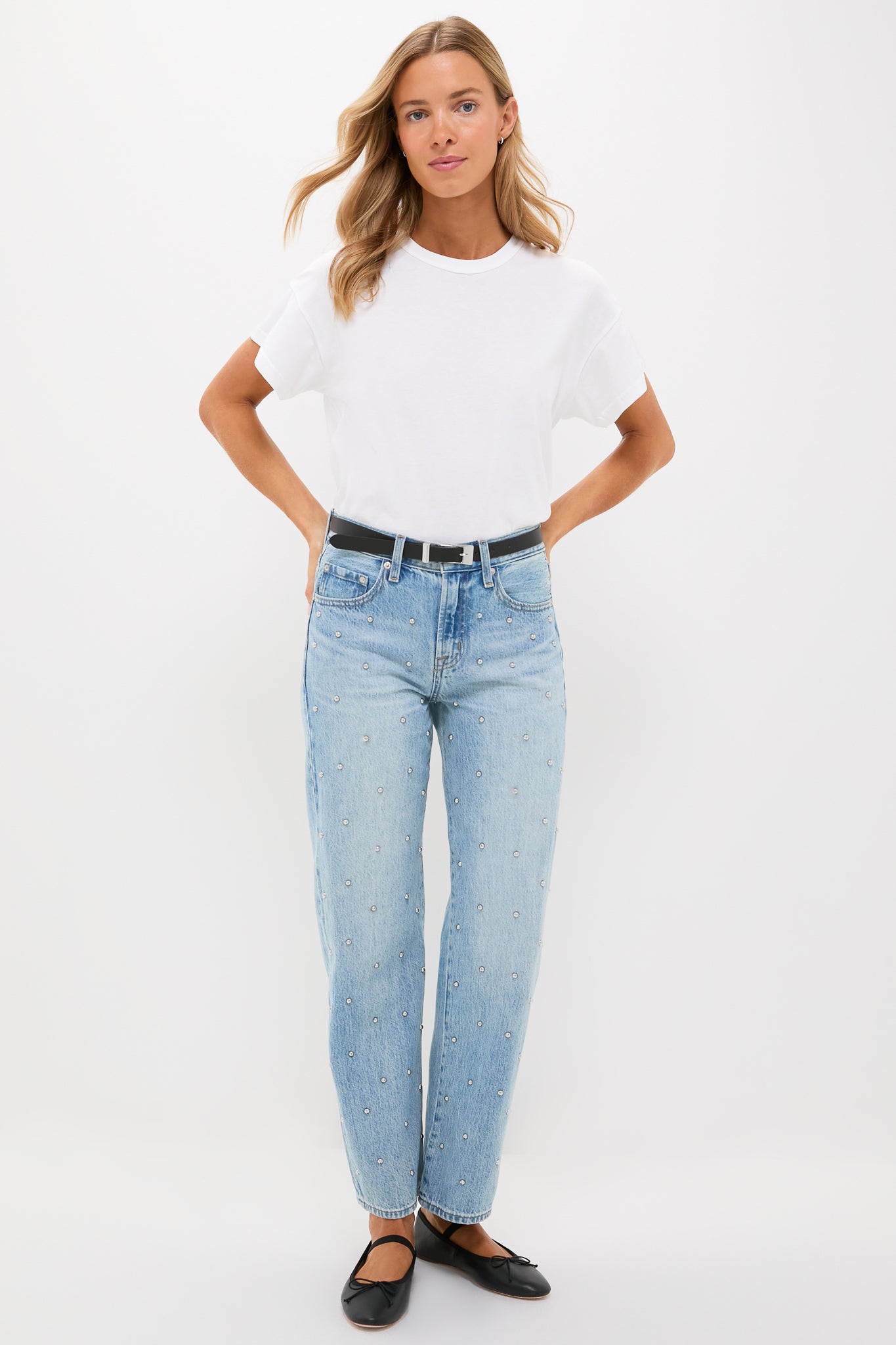 Aries Studded Lexi Mid Rise Bowed Straight-Get Girly