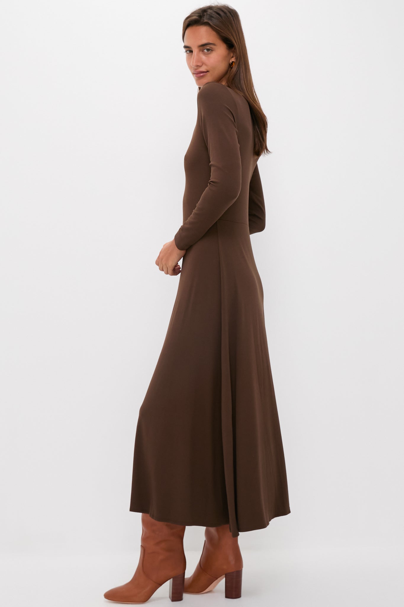 Chocolate Brown Long Sleeve Sara Maxi Dress-Get Girly