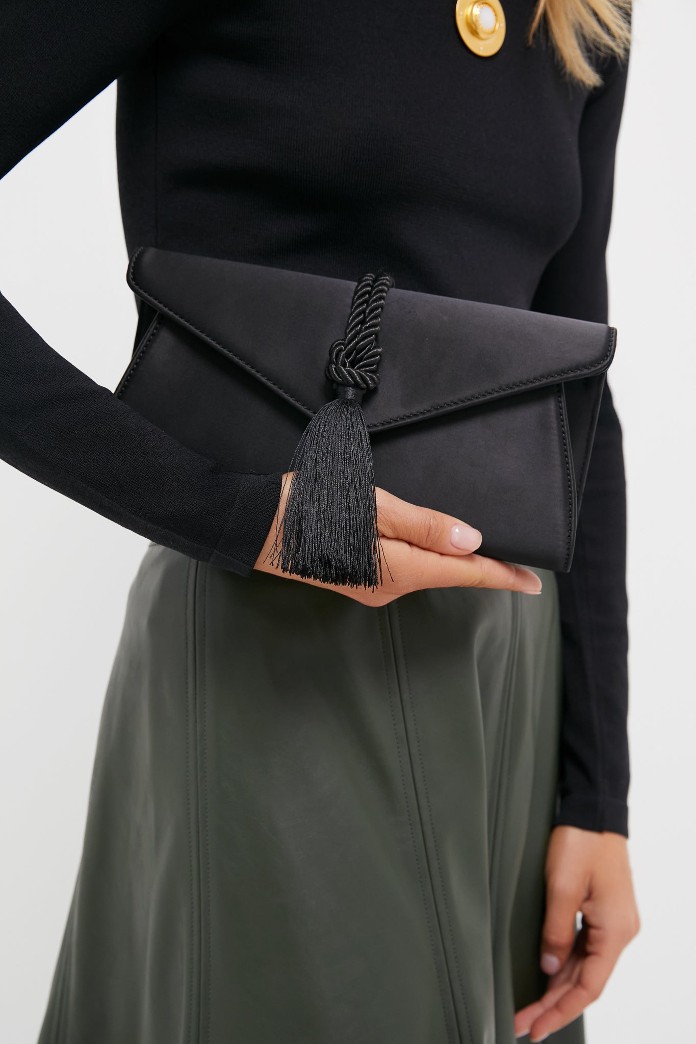 Black Satin Gabrielle Clutch-Get Girly