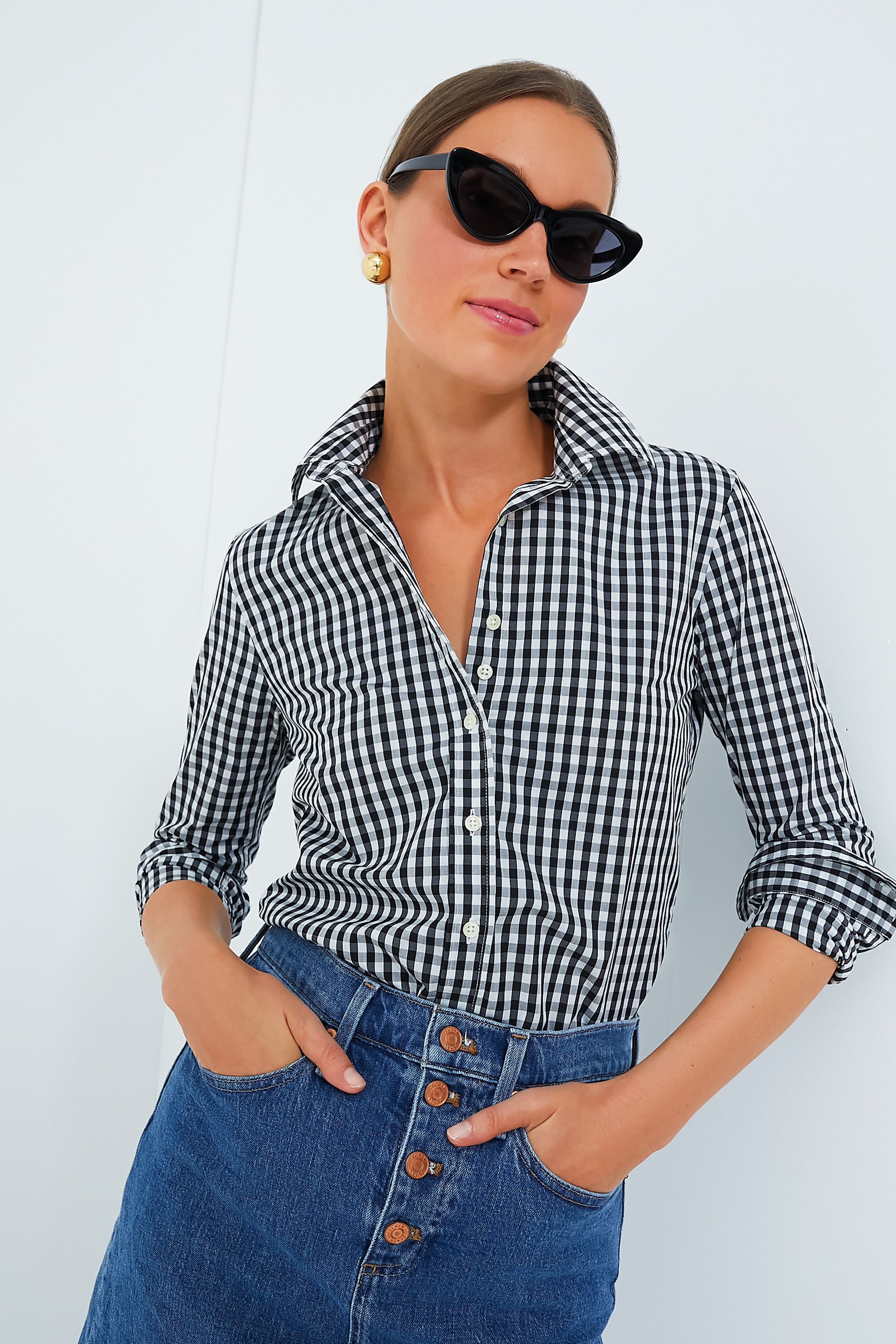 Black Large Check Long Sleeve Icon Shirt-Get Girly