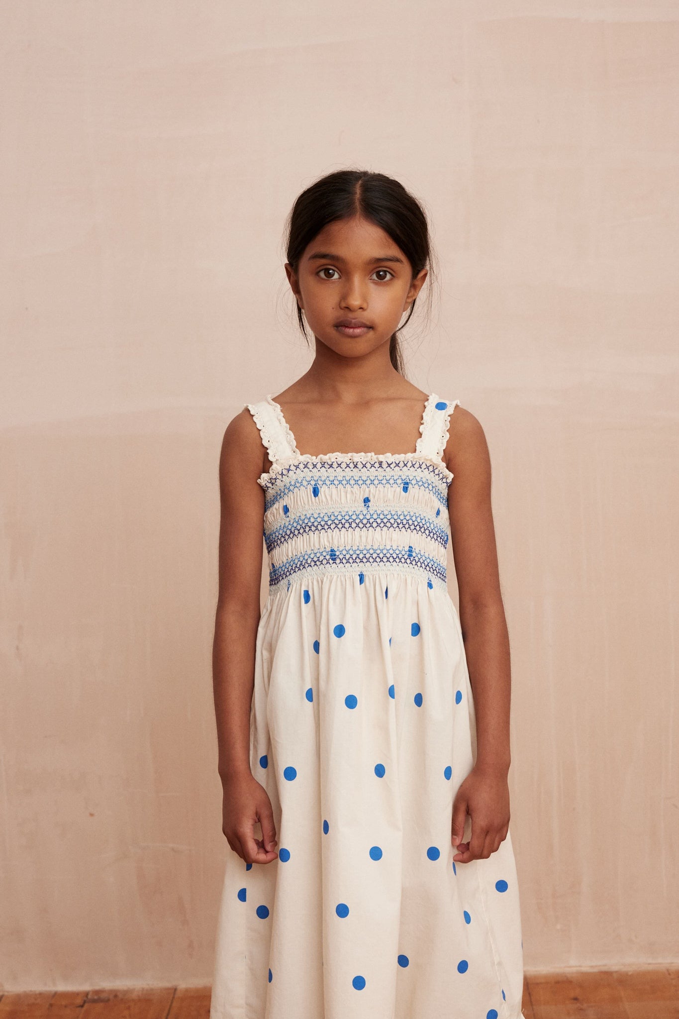 Zaza Smocked Dress Dots Blue-Get Girly
