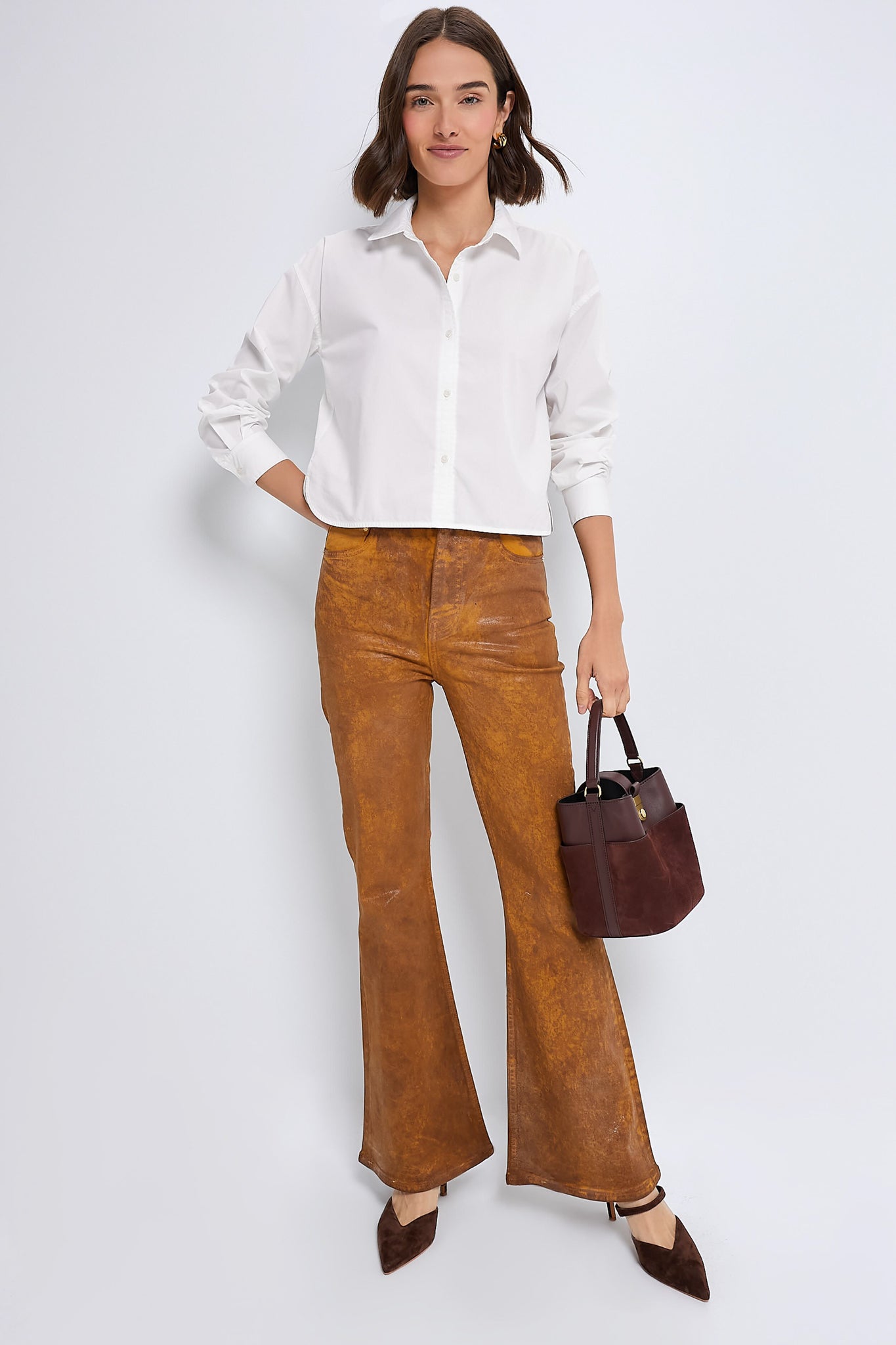 White Cropped Jasper Button Down-Get Girly