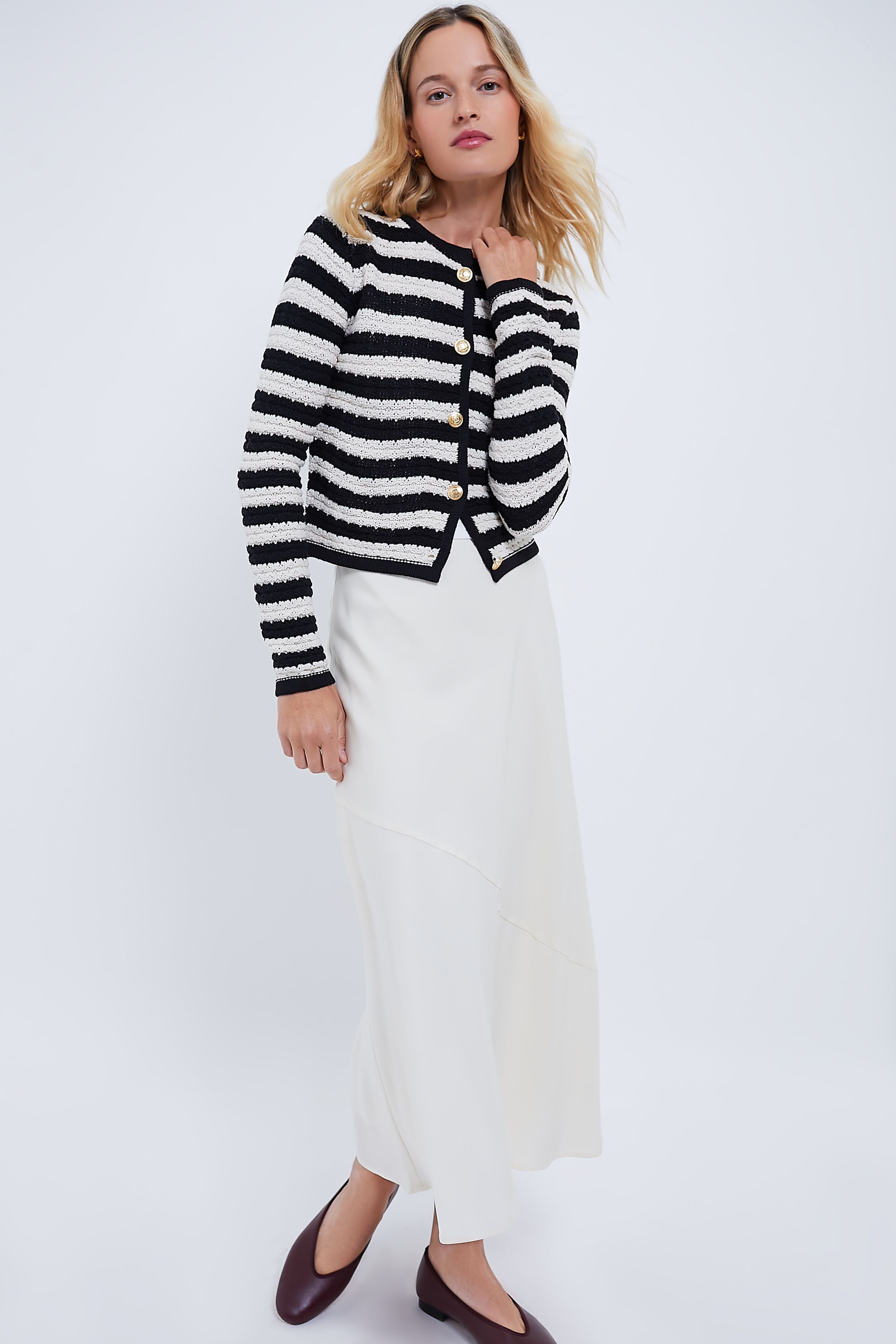 Black and White Striped Cardigan-Get Girly