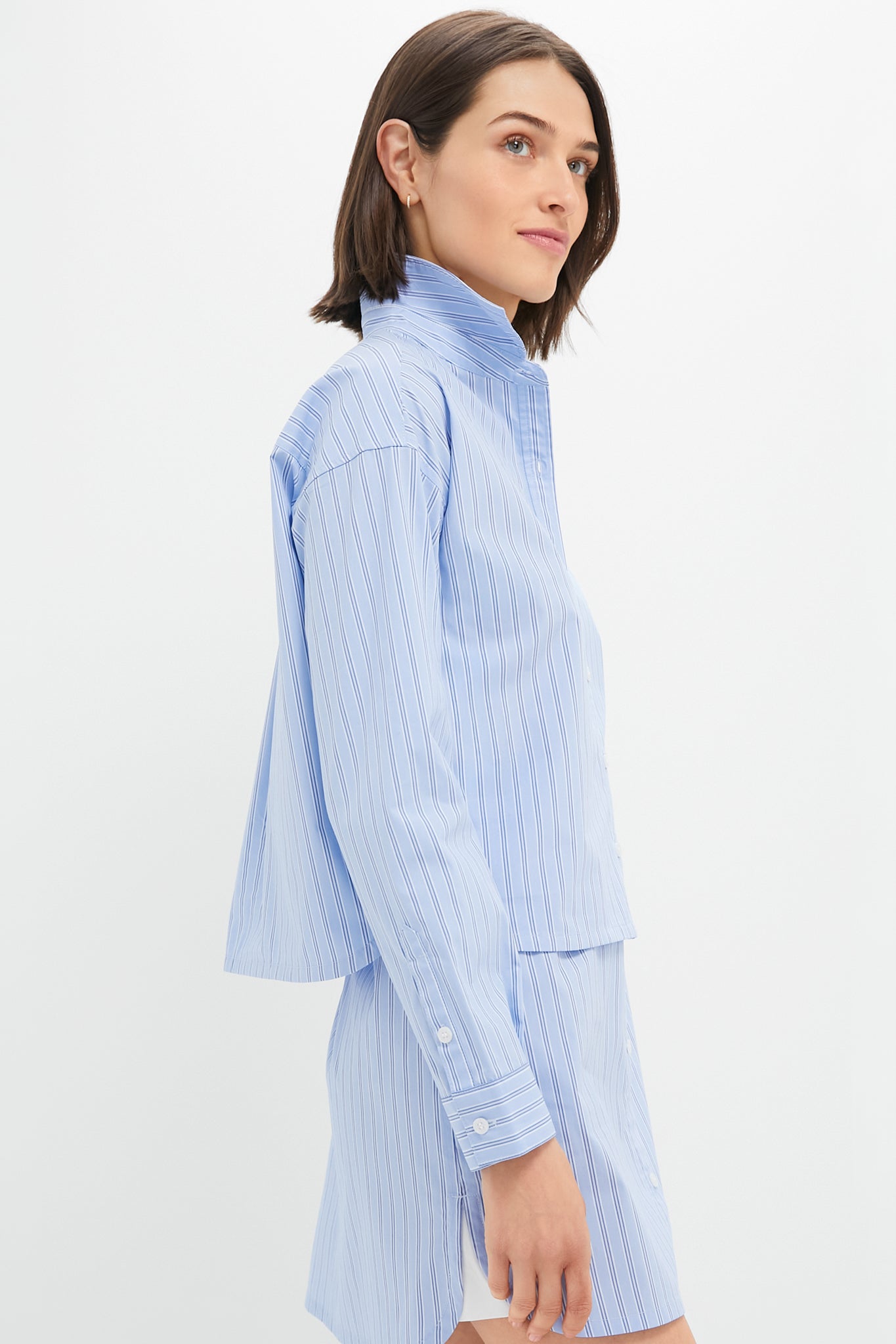 Blue and White Stripe Cropped Jasper Button Down-Get Girly