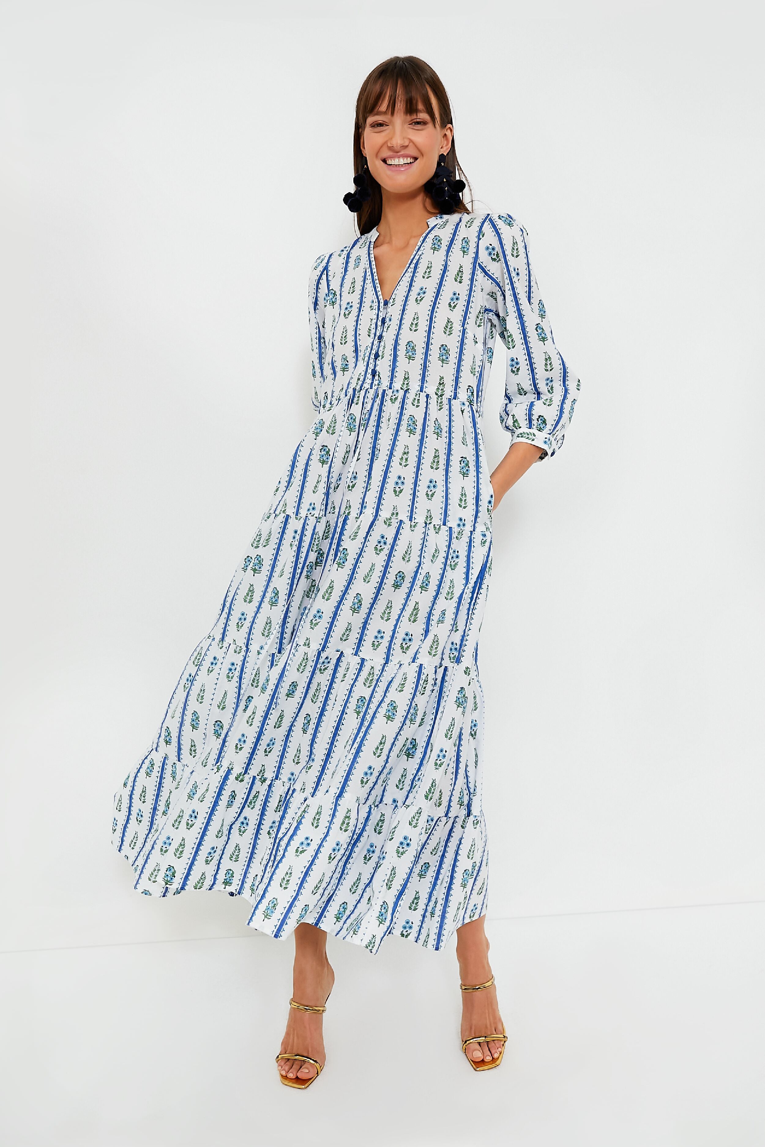 Indigo Border Maria Dress-Get Girly