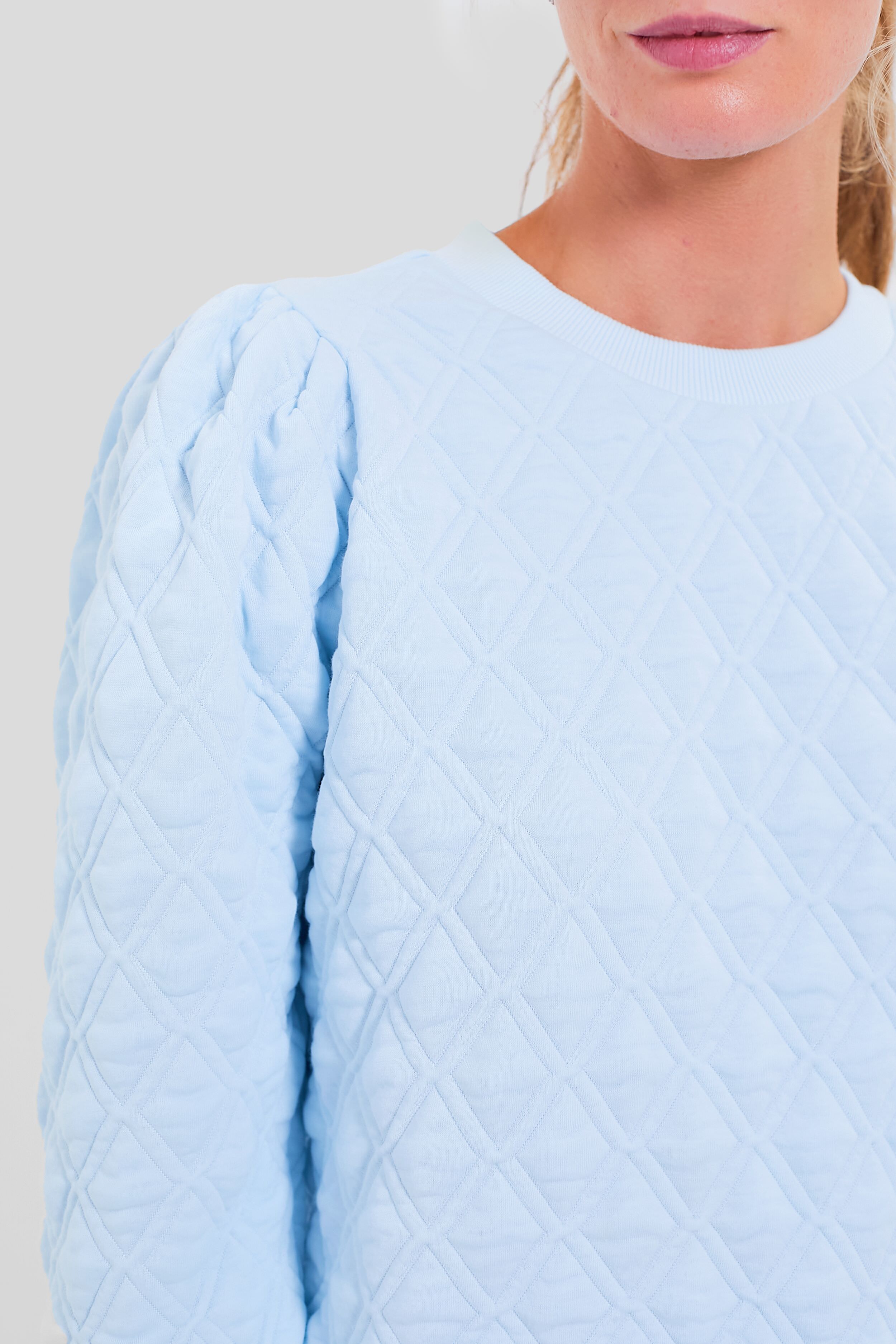 Light Blue Puff Sleeve Quilted Stretch Campbell Pullover-Get Girly