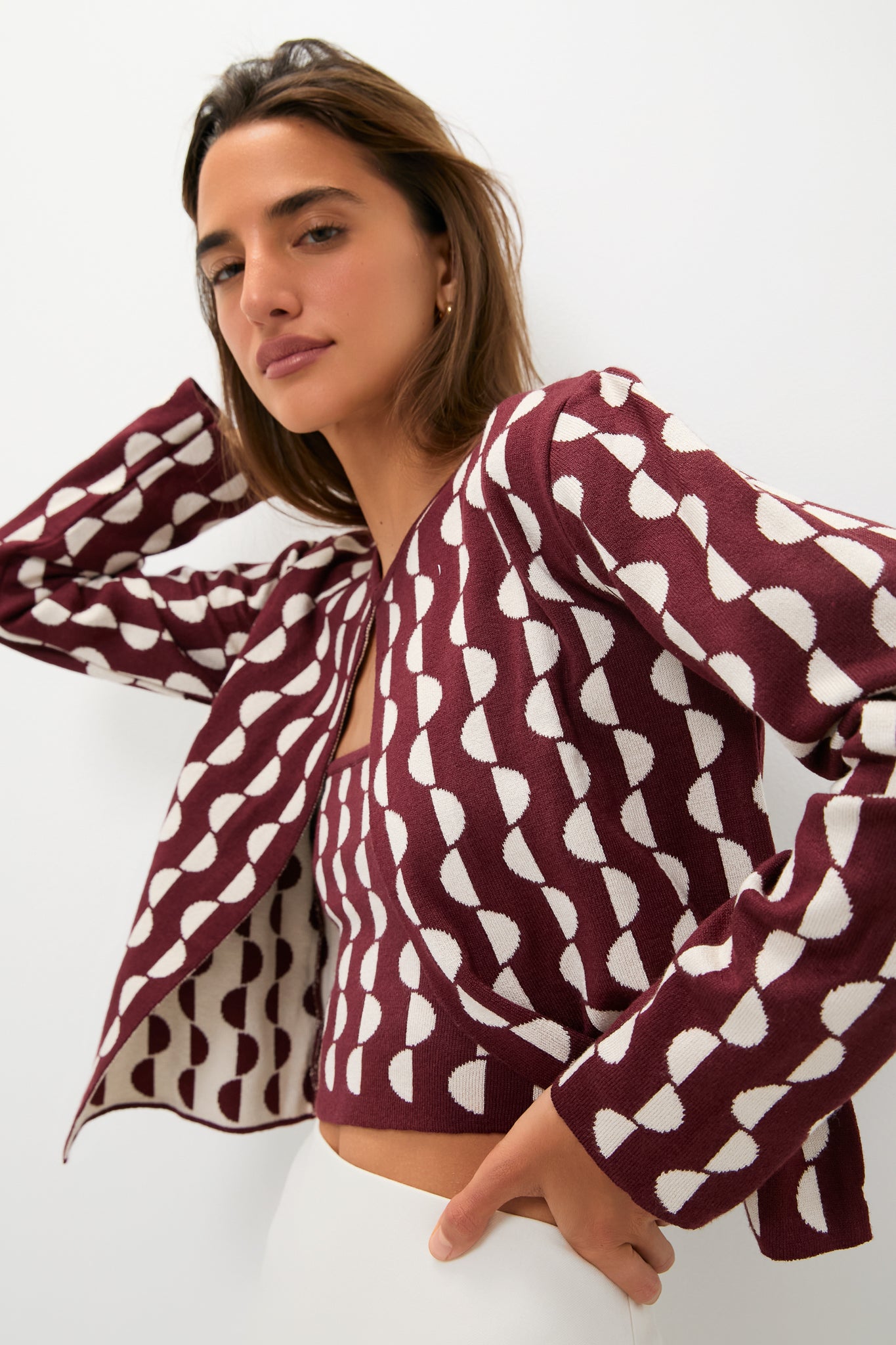 Wine and Off White Copa Knit Jacket-Get Girly