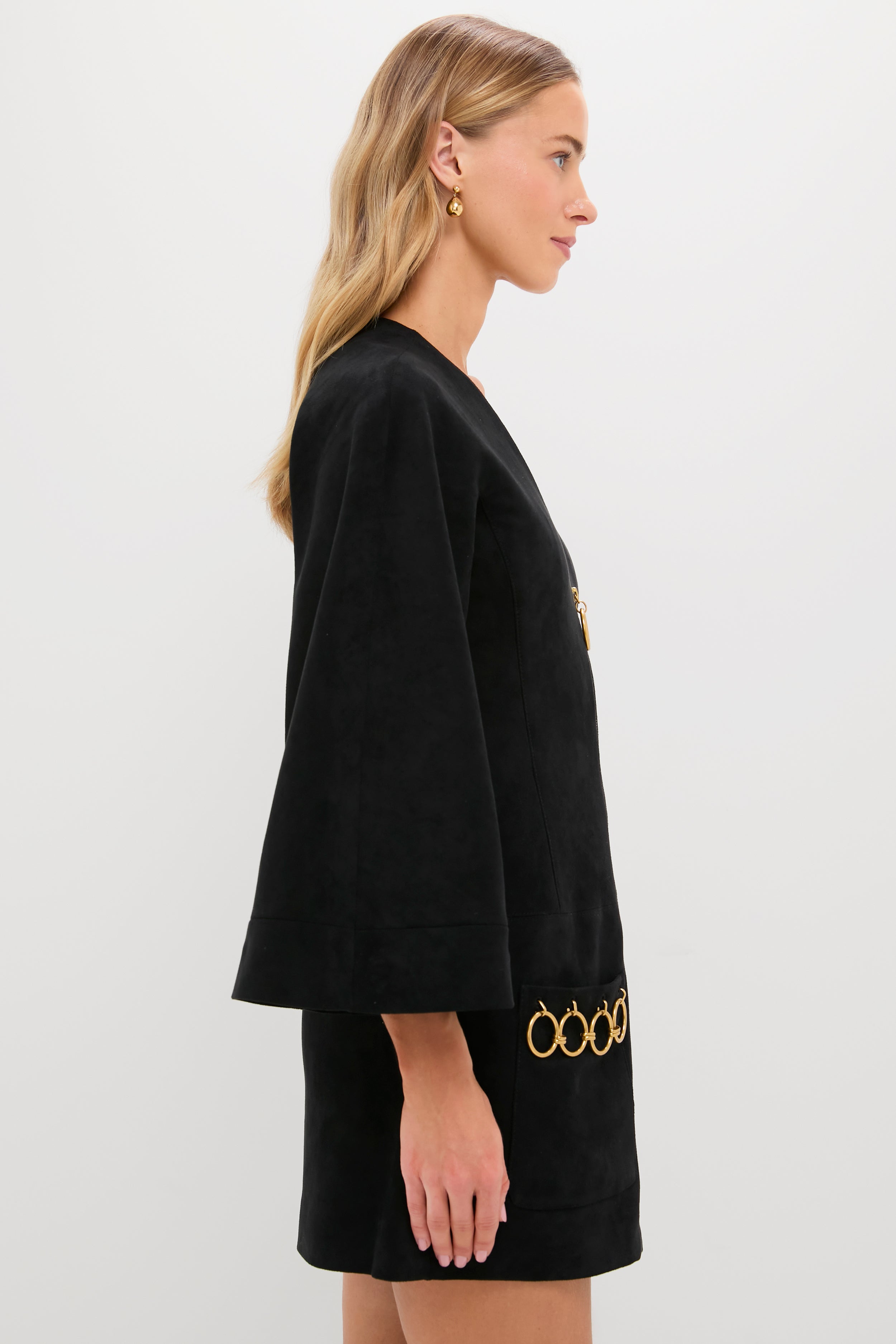 Black Anesa Suede Zip-Front Mini Dress-Get Girly