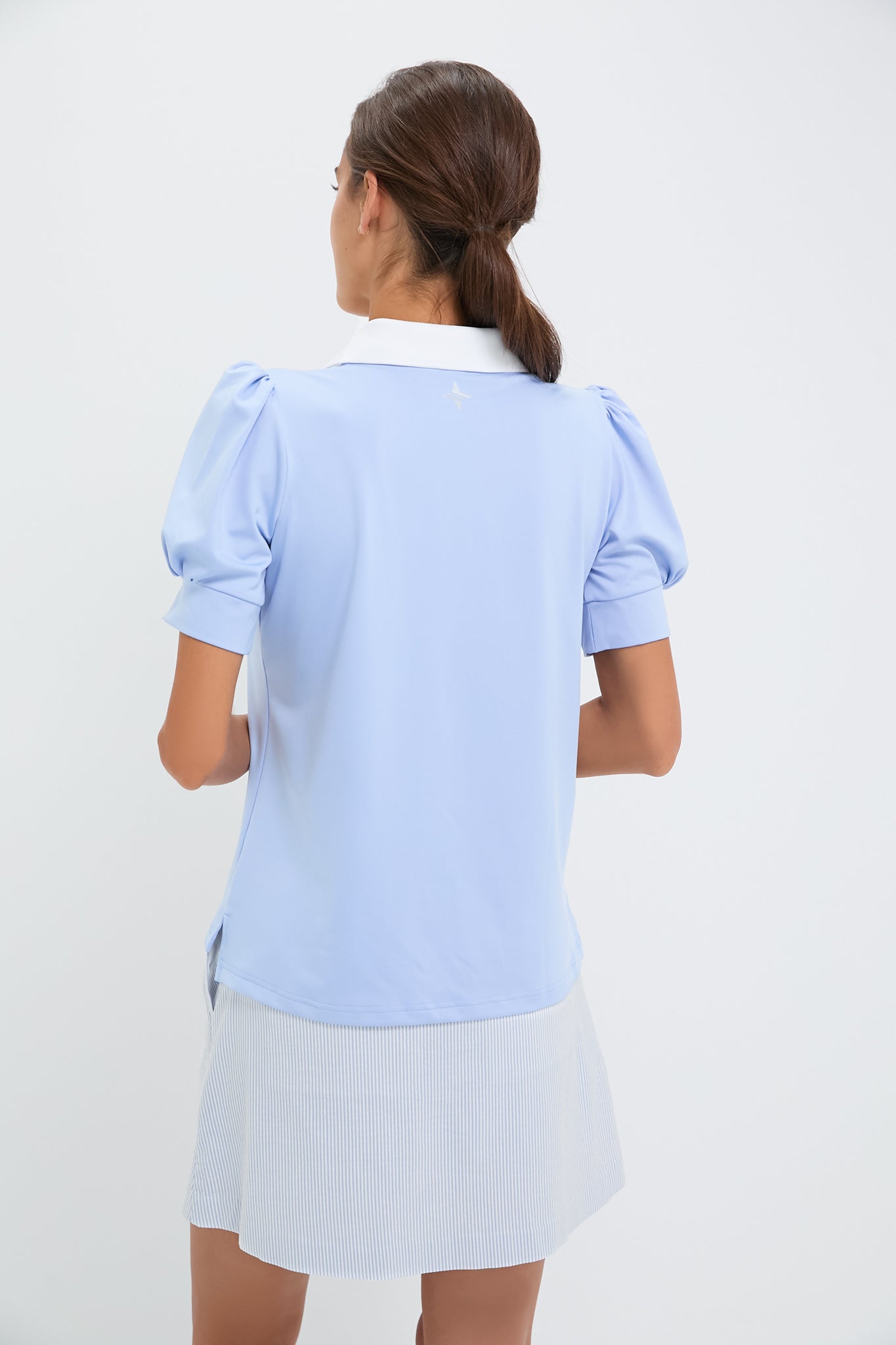 Light Blue Puff Sleeve Performance Jersey Caroline Polo-Get Girly
