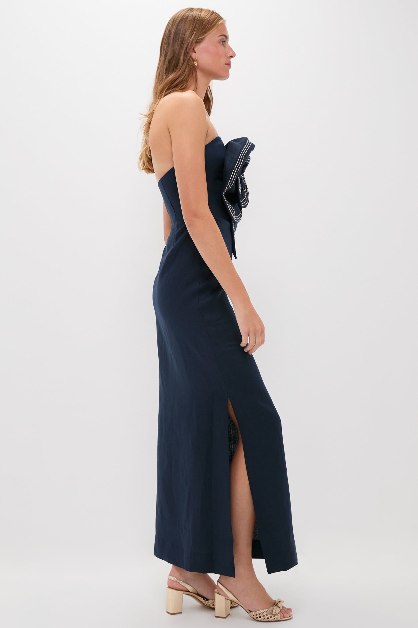 Navy Tactos Embroidered Maxi Dress-Get Girly