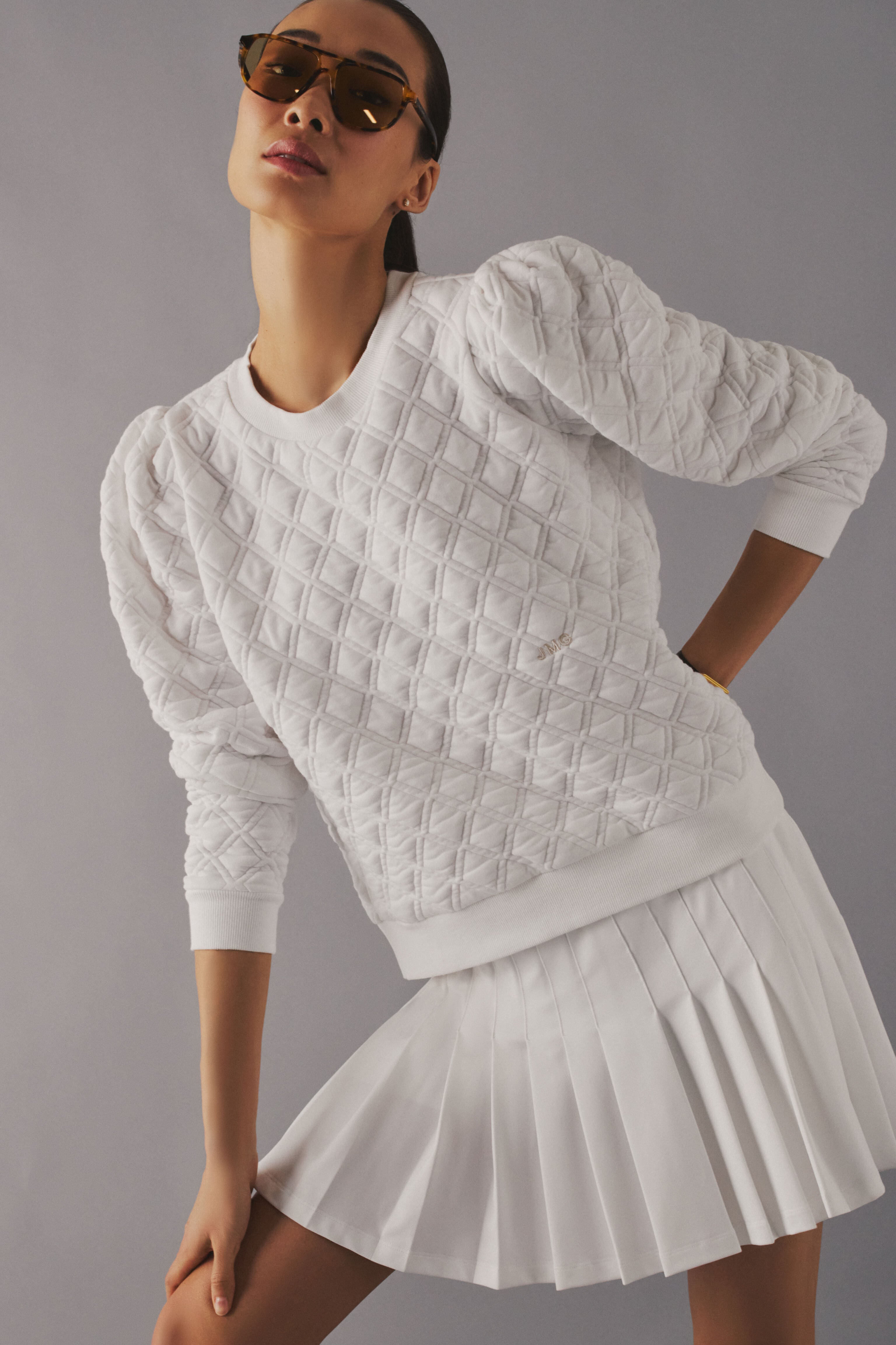 White Puff Sleeve Quilted Stretch Campbell Pullover-Get Girly