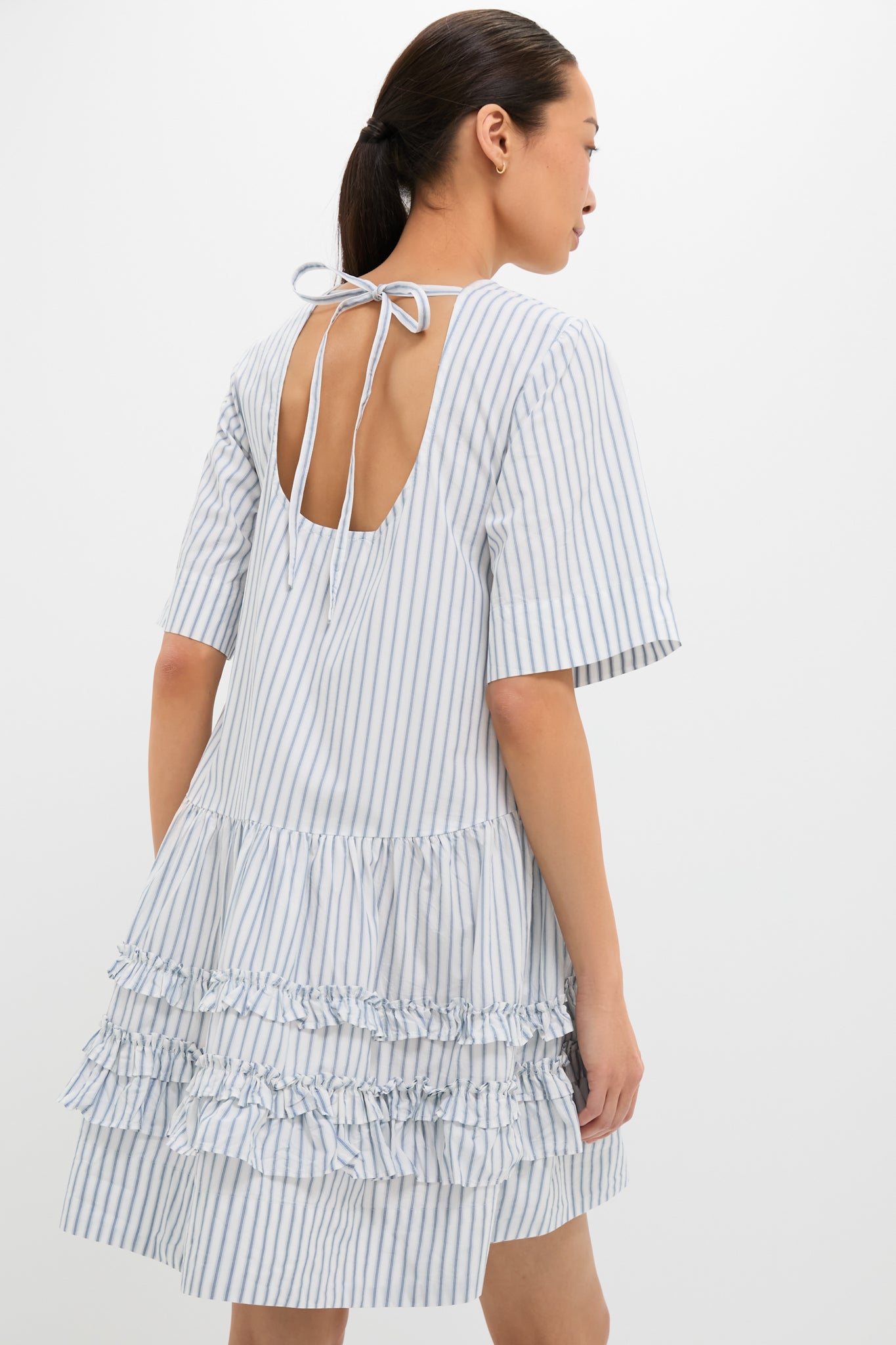 Egret Stripe Cotton Mini Dress-Get Girly