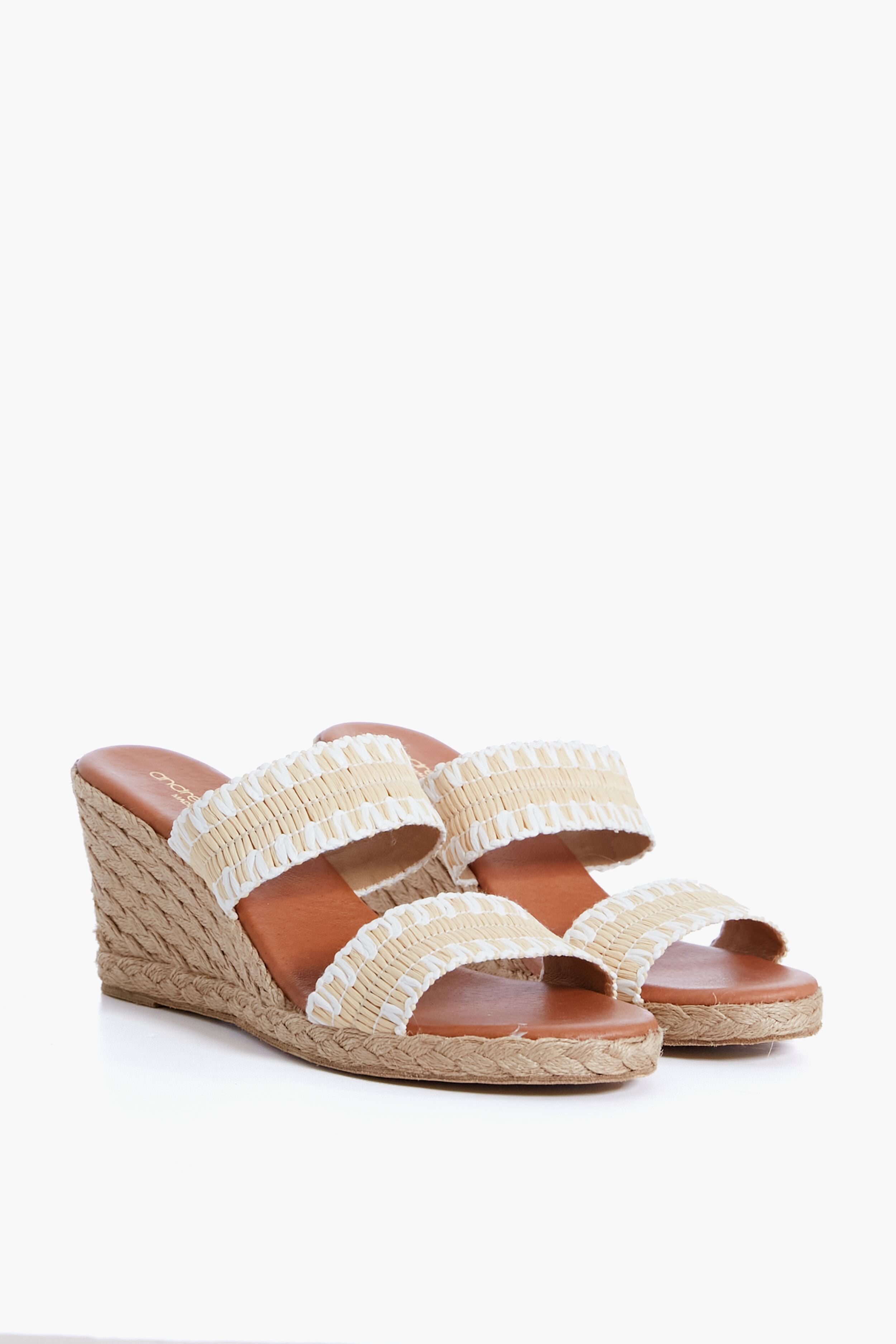 Beige and White Nolita Raffia Wedges-Get Girly