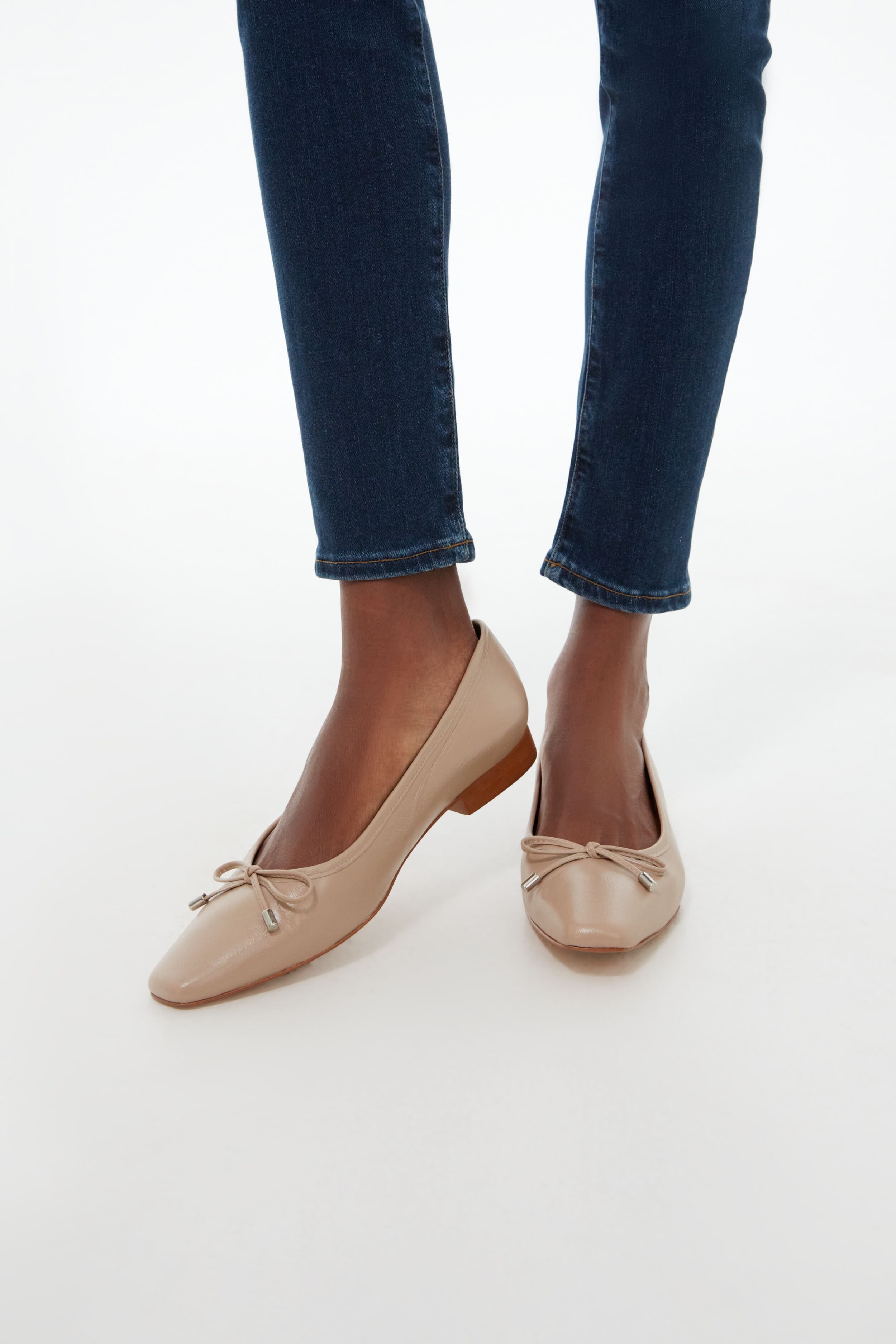 Beige Leather Monica Flats-Get Girly