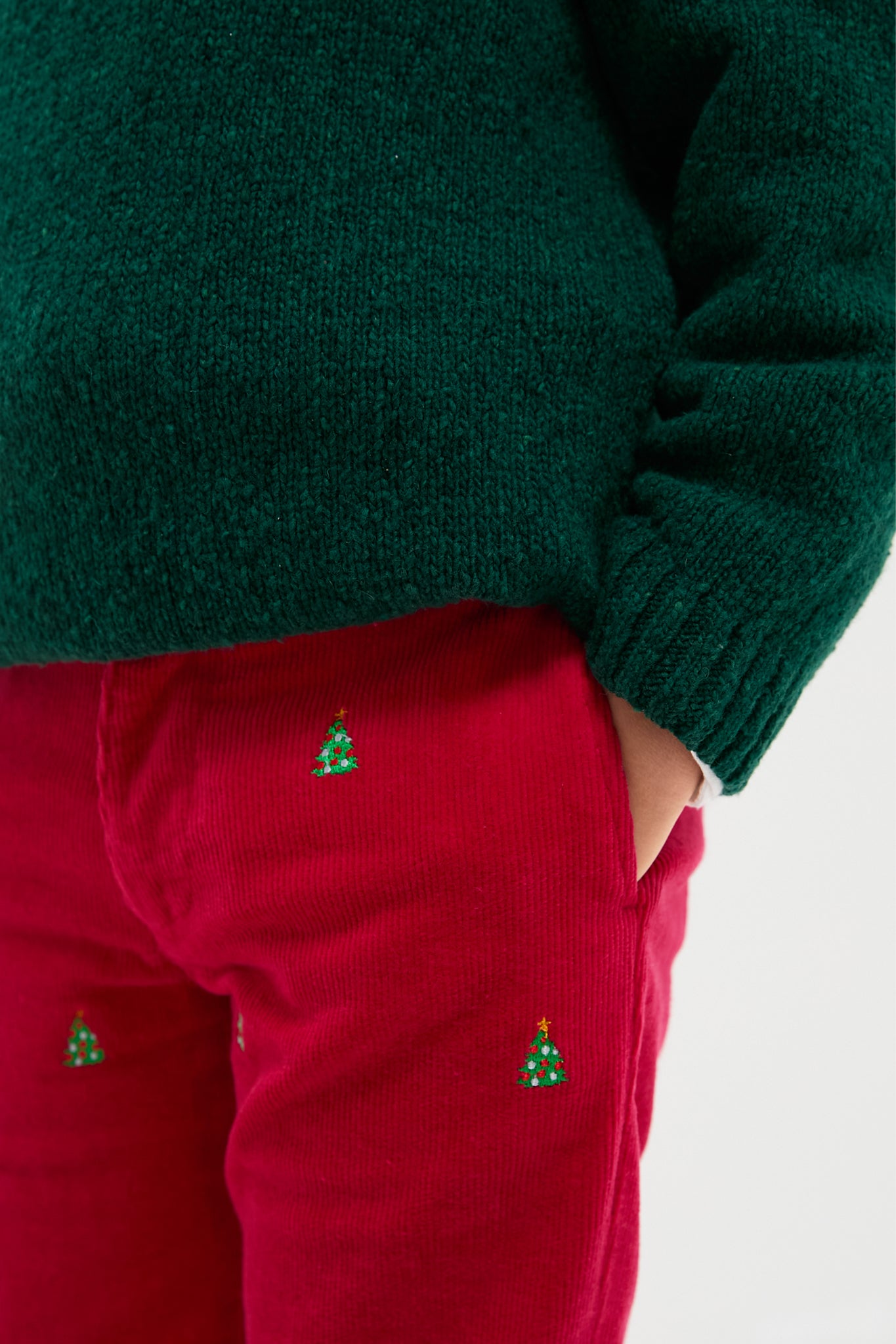 Crimson Christmas Tree Embroidered Boys Corduroy Pants-Get Girly
