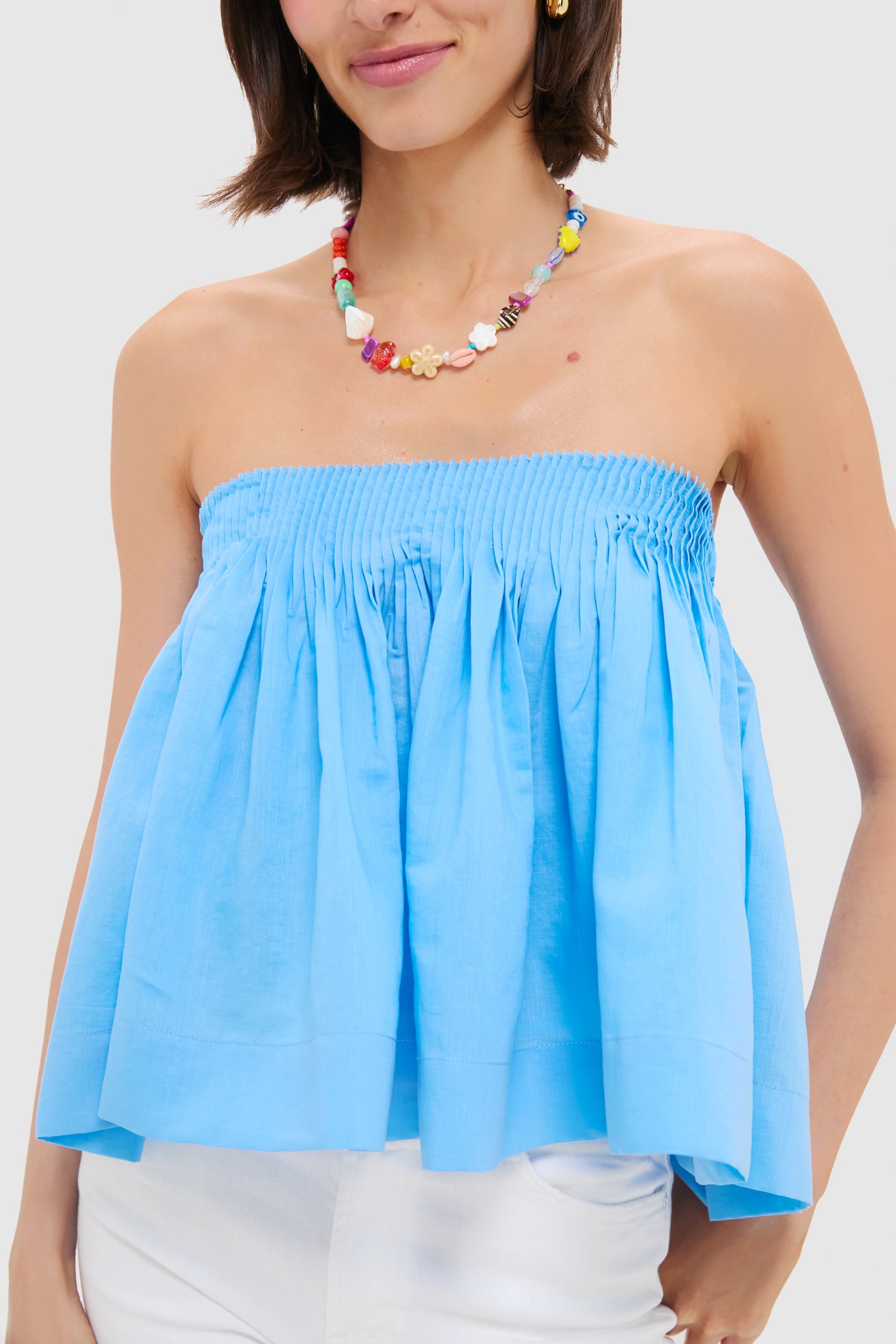 Azure Blue Shirred Shirley Blouse-Get Girly