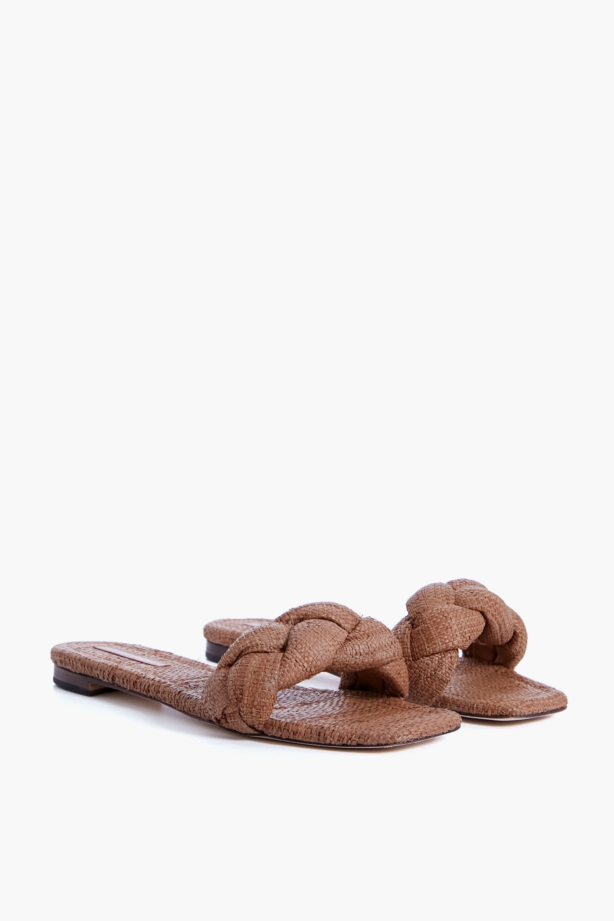 Brown Joanna Straw Braided Band Flat Sandal-Get Girly