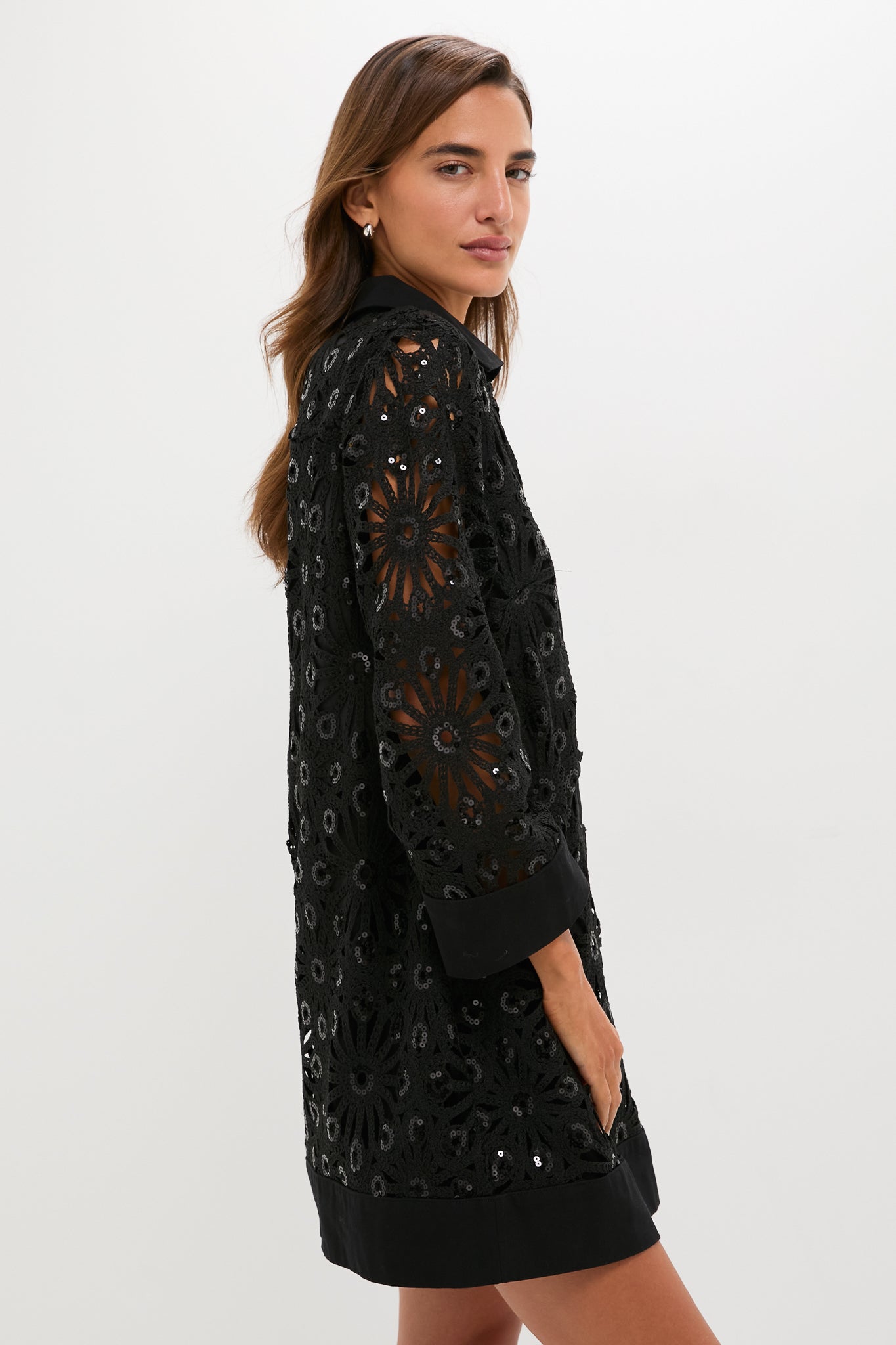 Black Crochet Sparkle Collier Dress-Get Girly