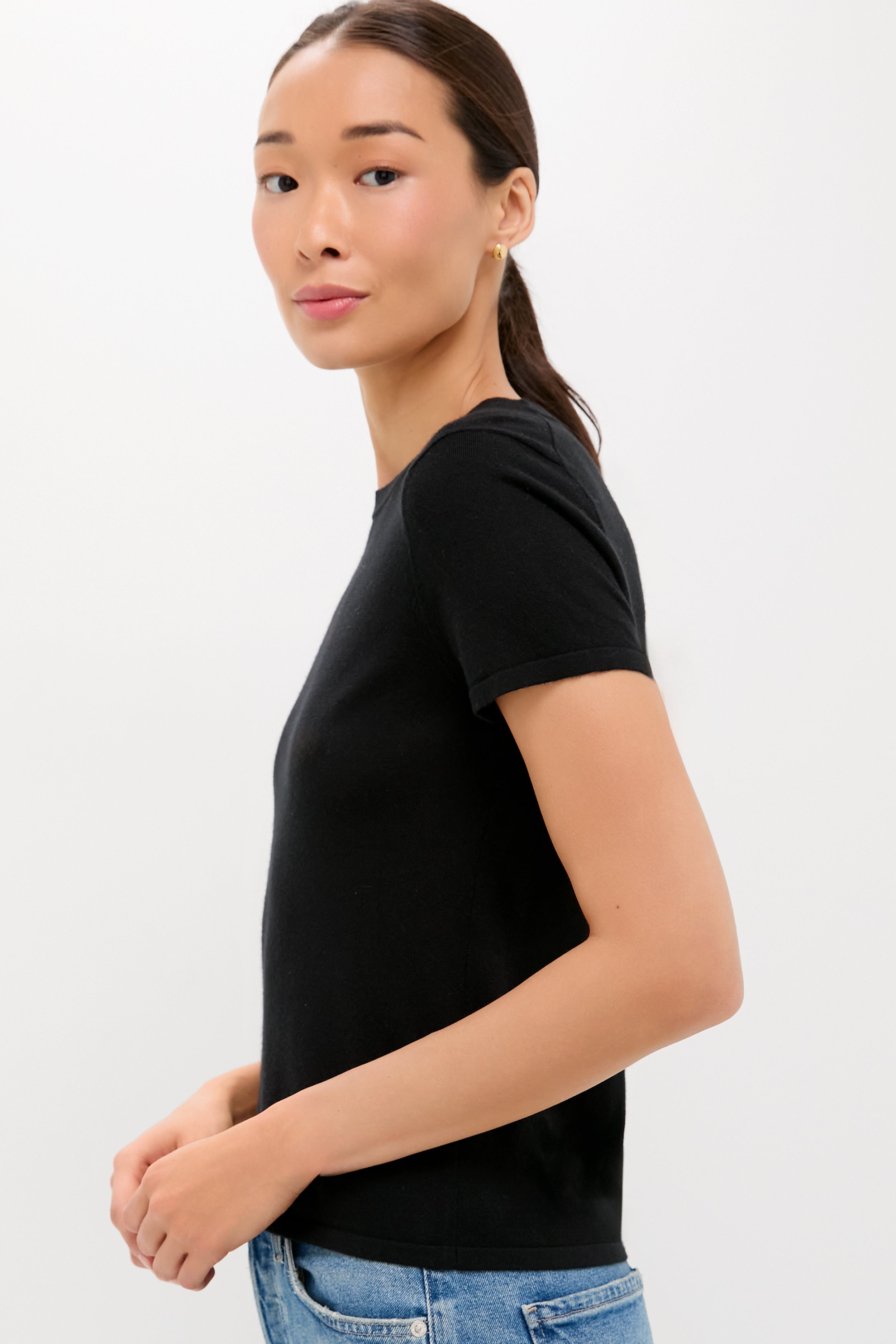 Black Cashmere Silk Katie Tee-Get Girly