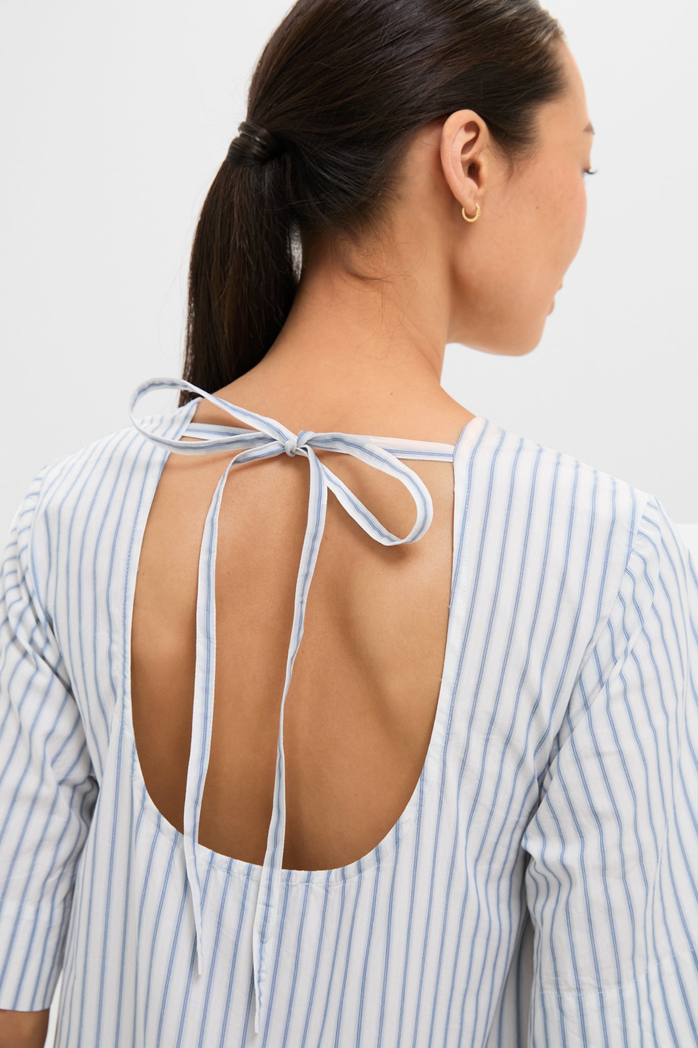 Egret Stripe Cotton Mini Dress-Get Girly