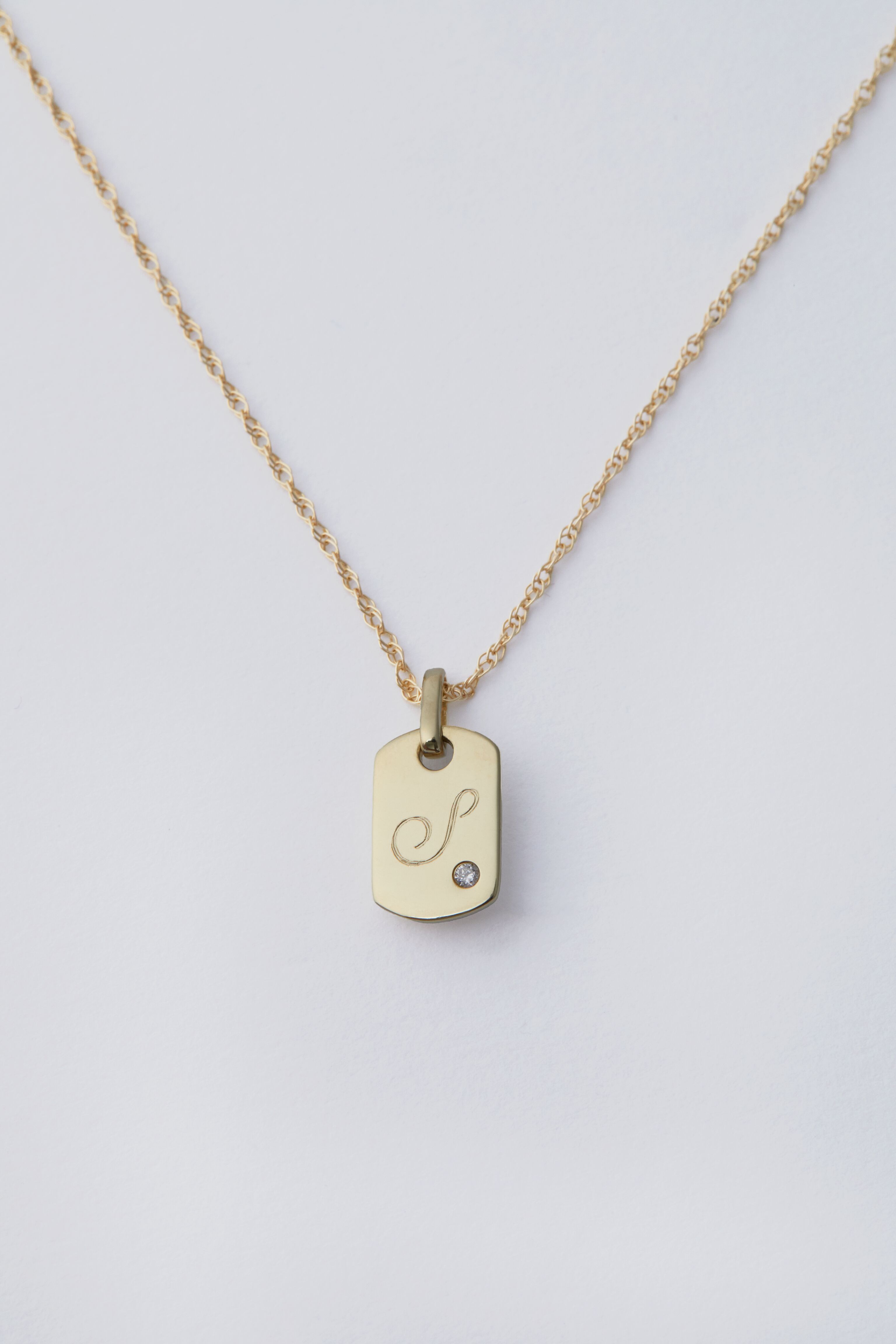 14k Gold Diamond Dog Tag Charm-Get Girly