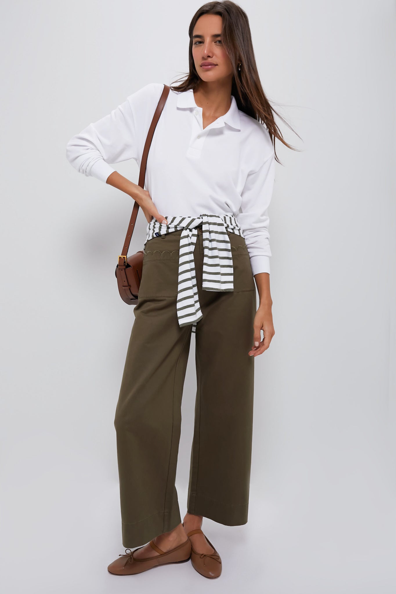 White Long Sleeve Pique Holmes Boyfriend Polo-Get Girly