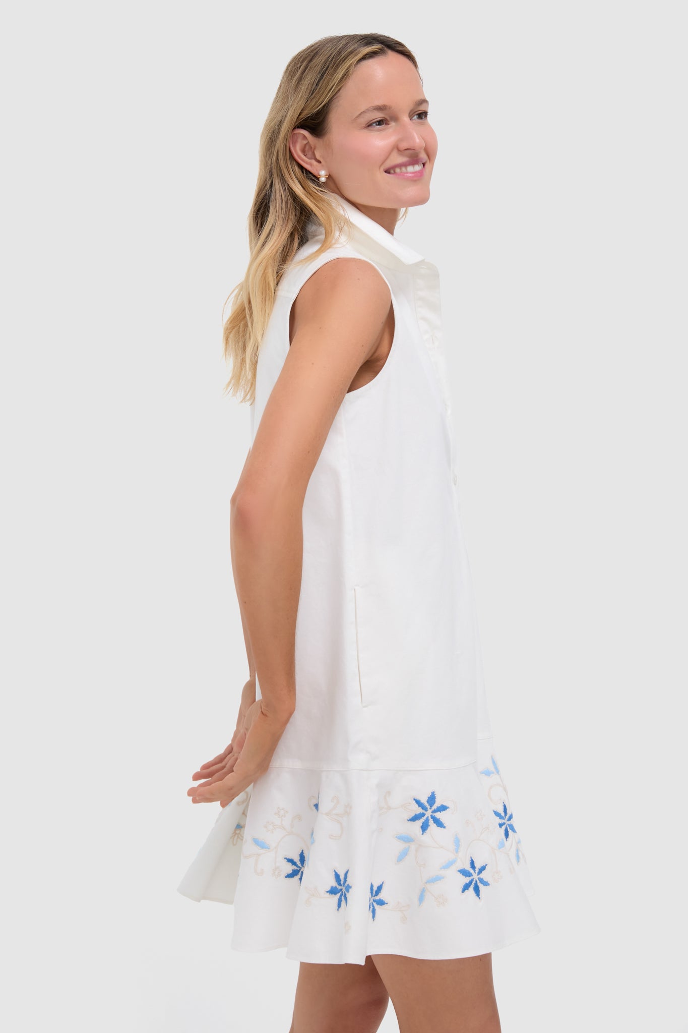 White Embroidery Sleeveless Callahan Dress-Get Girly