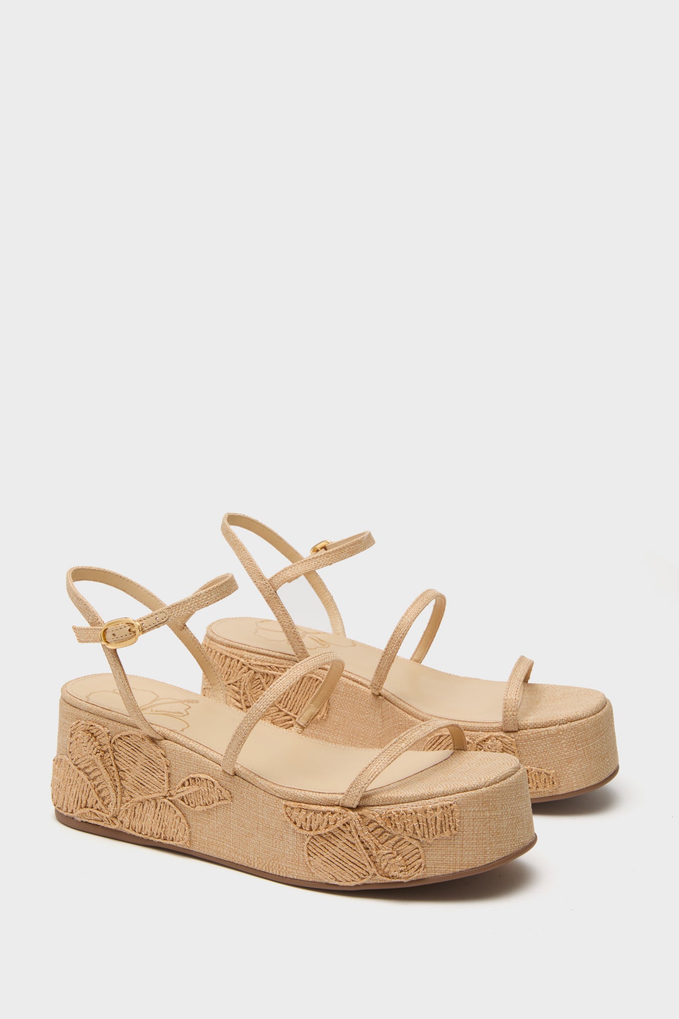 Beige Raffia with Hibiscus Embroidery Gio Platform Sandals-Get Girly