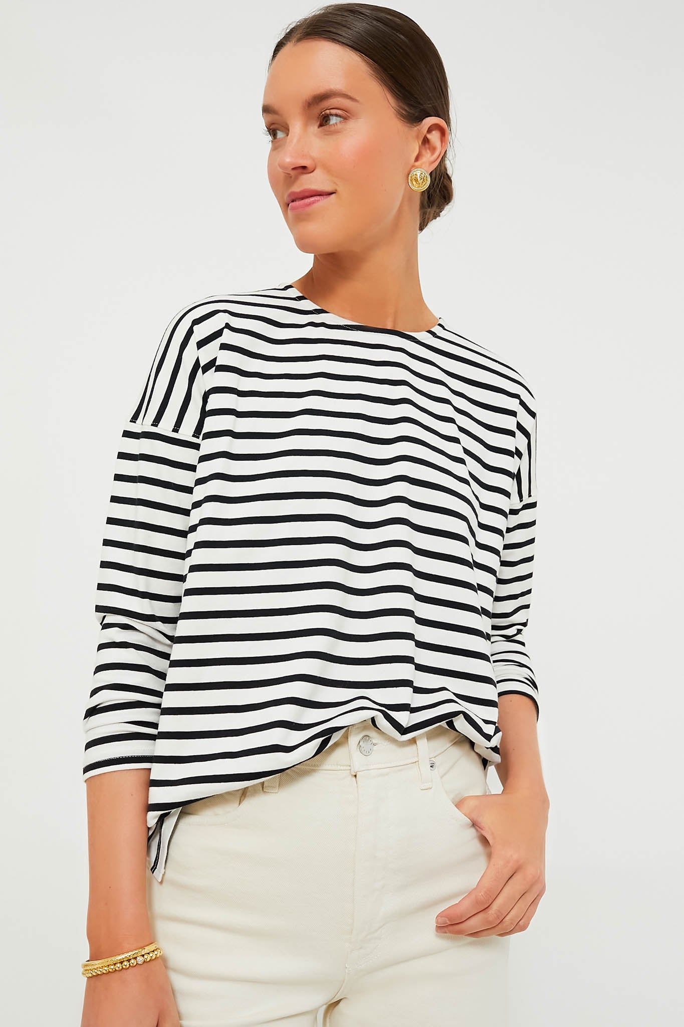 Black and White Stripe Kayne Tee-Get Girly