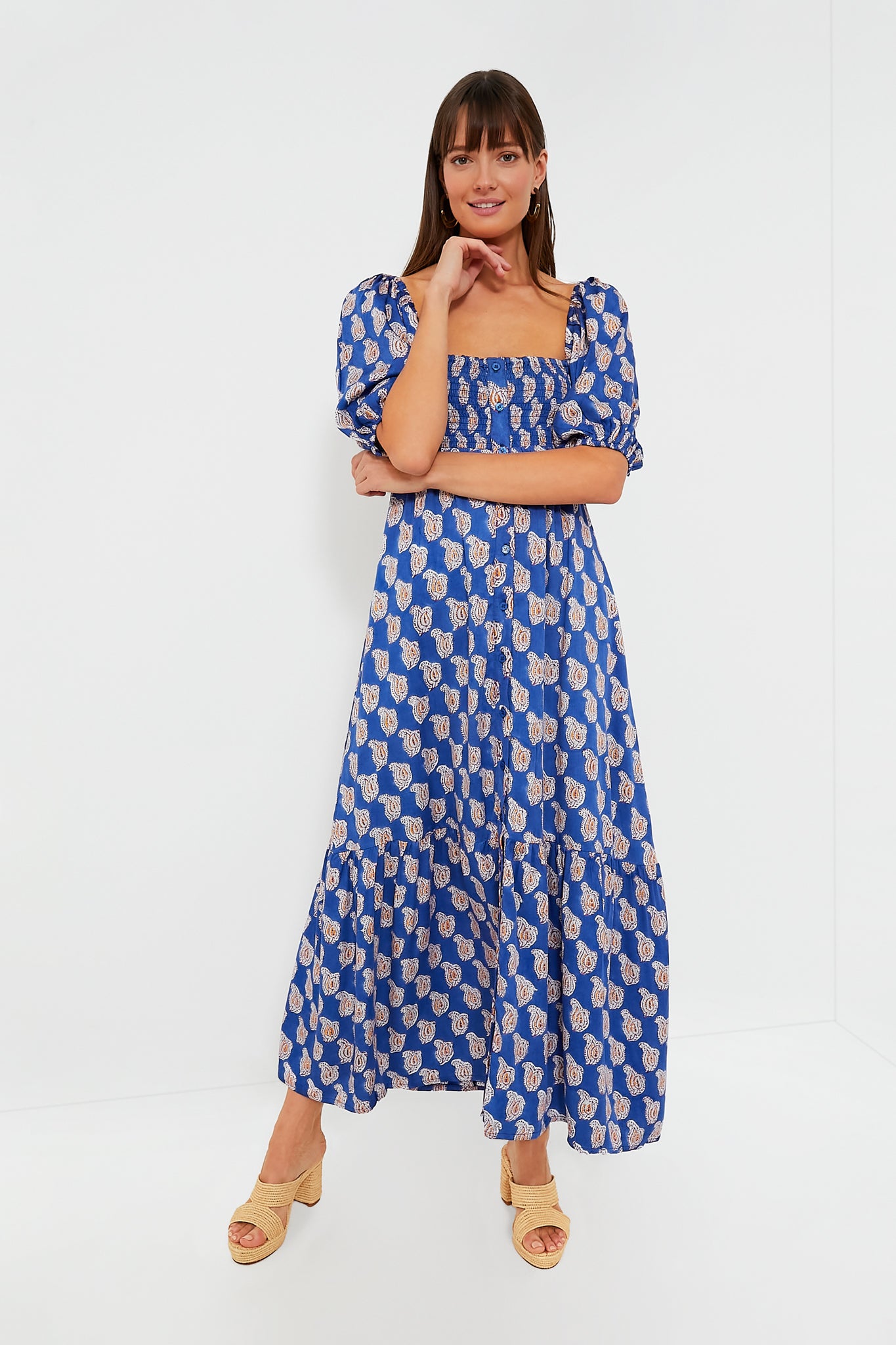 Blue Paisley Flower Satin Santiago Maxi Dress-Get Girly