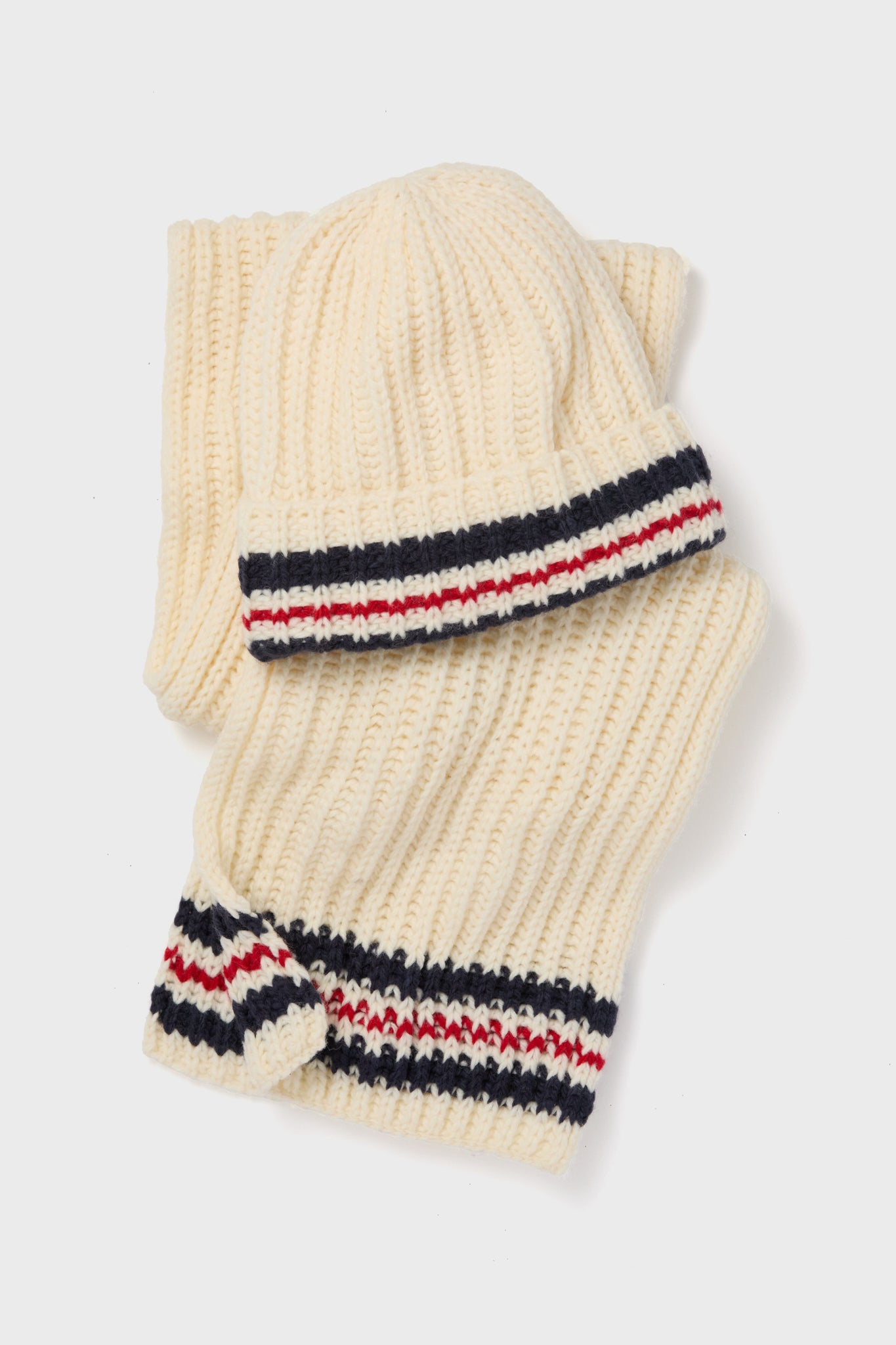 White Stripe Chunky Knit Hat and Scarf Set-Get Girly