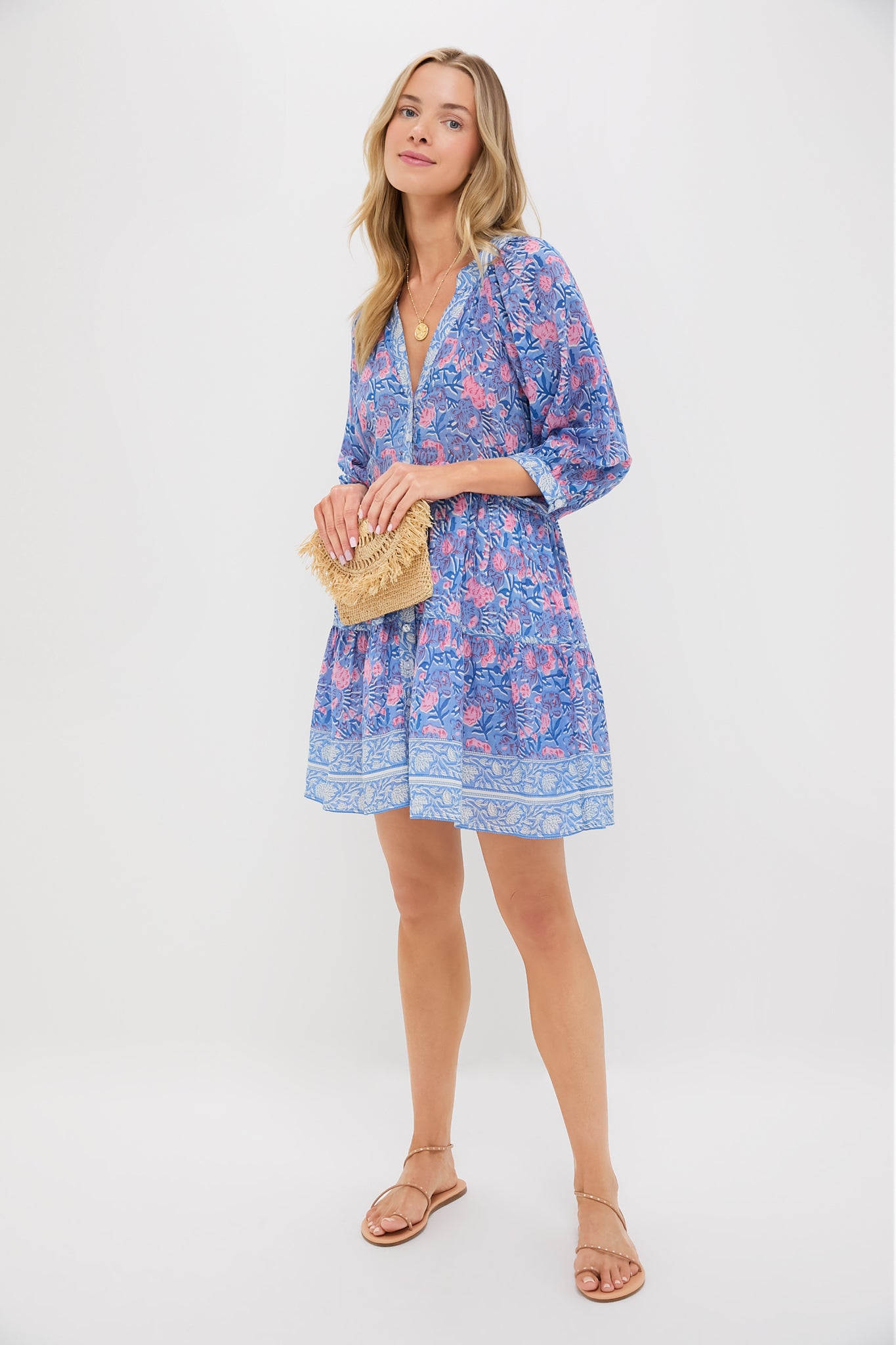 Blue Pink Printed Clara Mini Dress-Get Girly