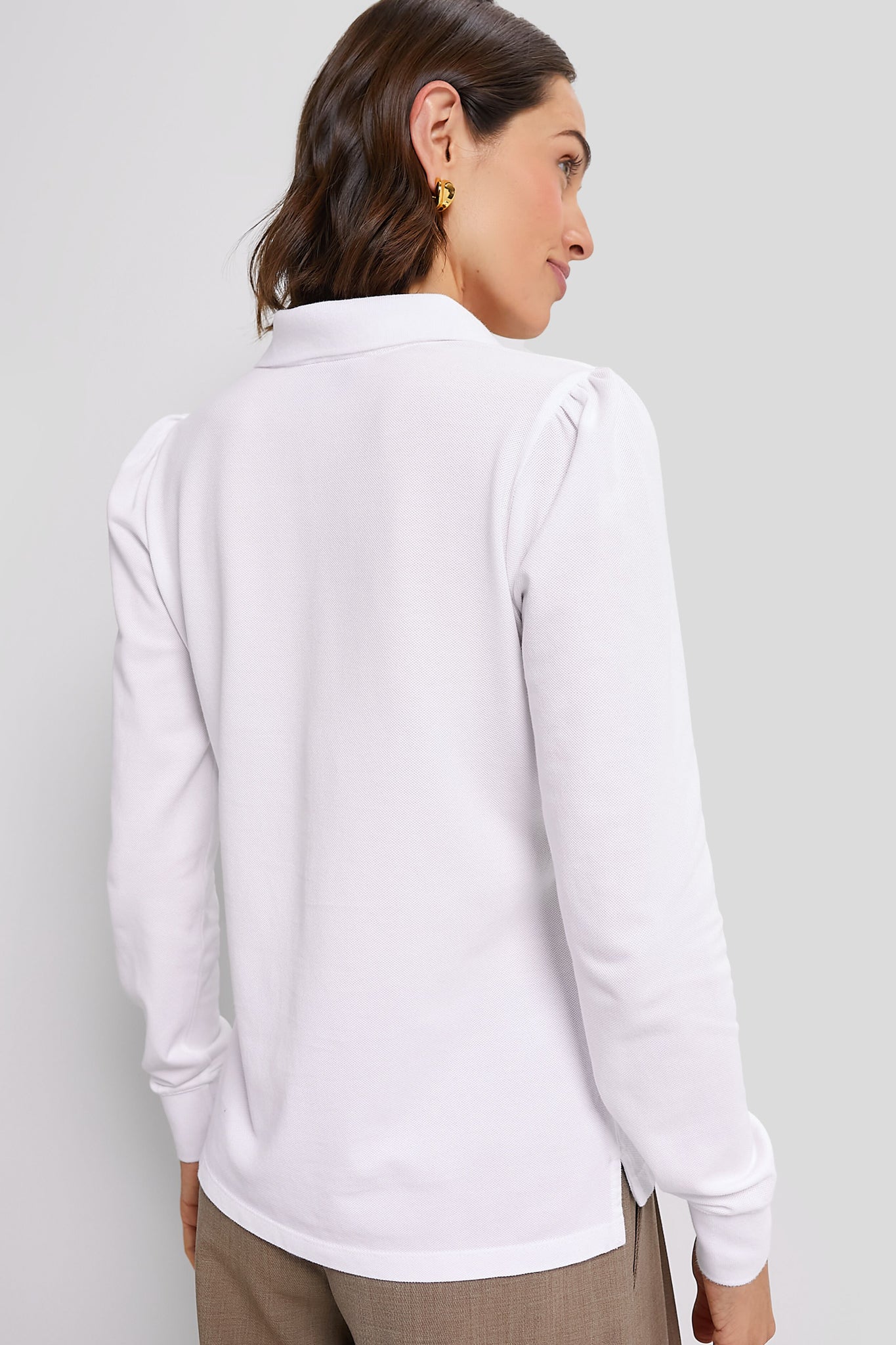 White Long Sleeve Pique Puff Sleeve Peggy Polo-Get Girly