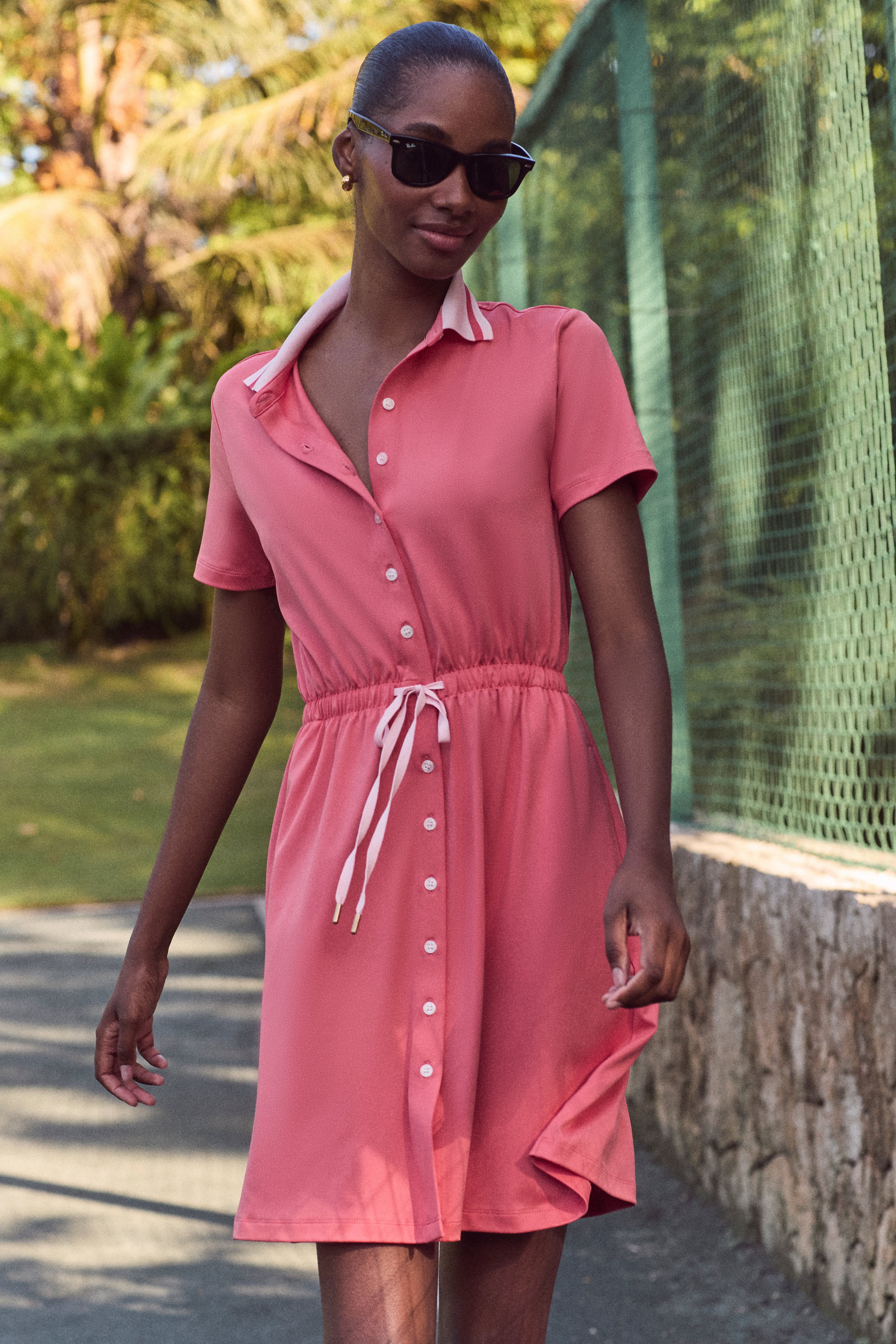 Coral Short Sleeve Performance Jersey Alcott Golf Dress-Get Girly