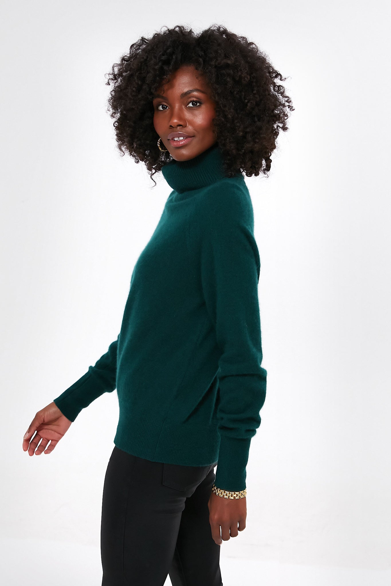 Cyprus Green Cashmere Ribbed Trim Turtleneck-Get Girly
