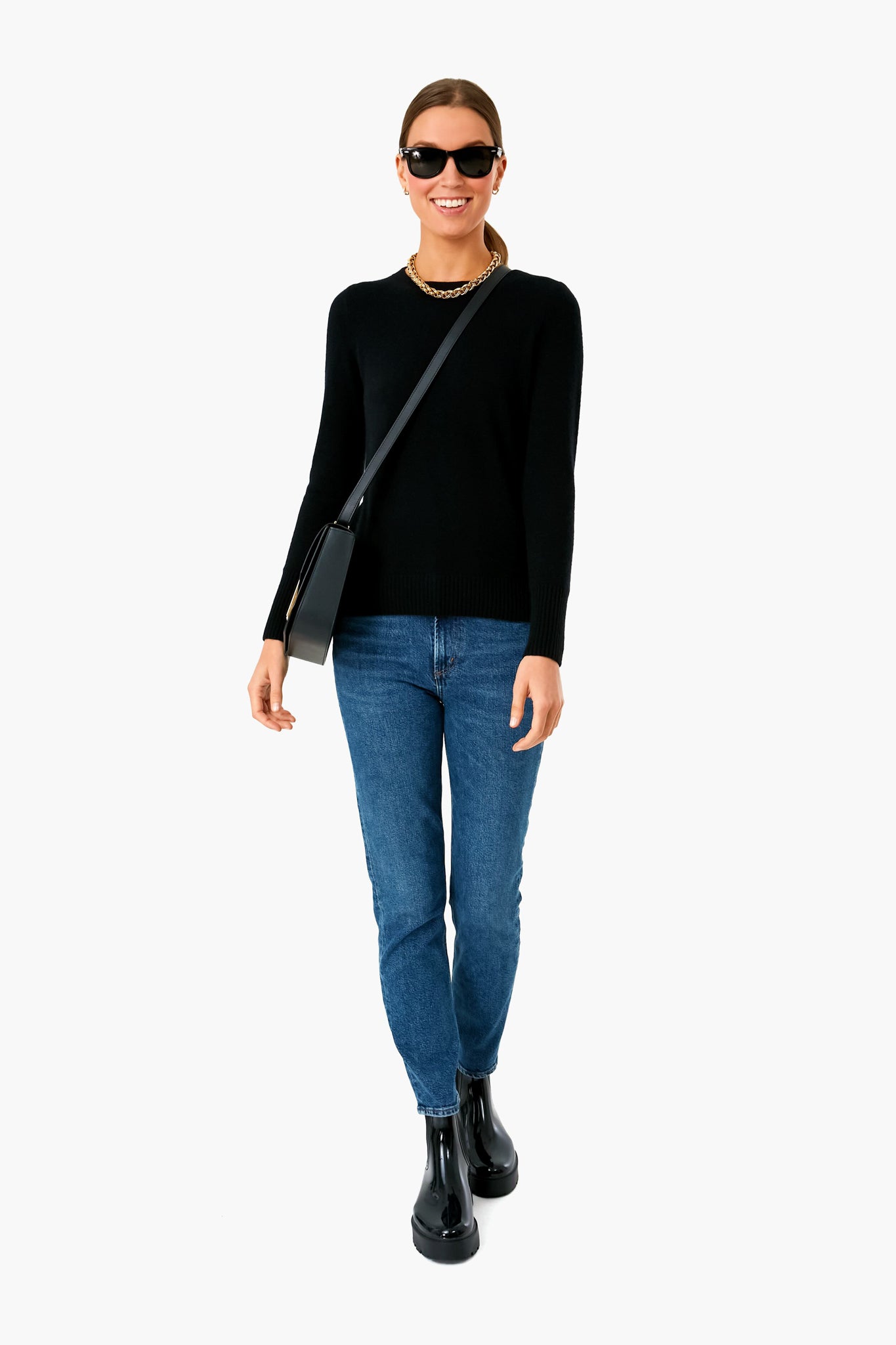 Black Cashmere Classic Crewneck Sweater-Get Girly