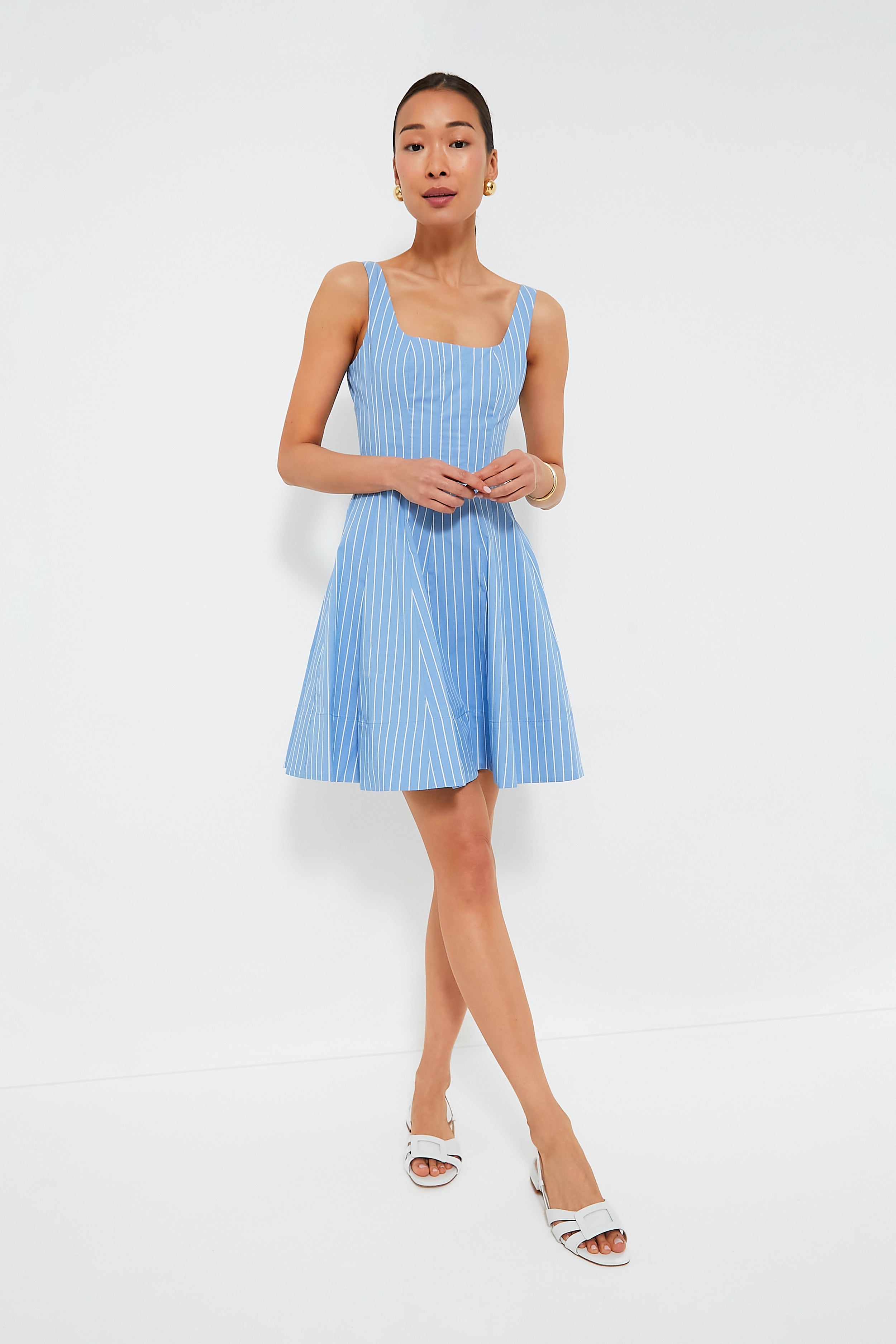 Azure Pinstripe Mini Wells Dress-Get Girly