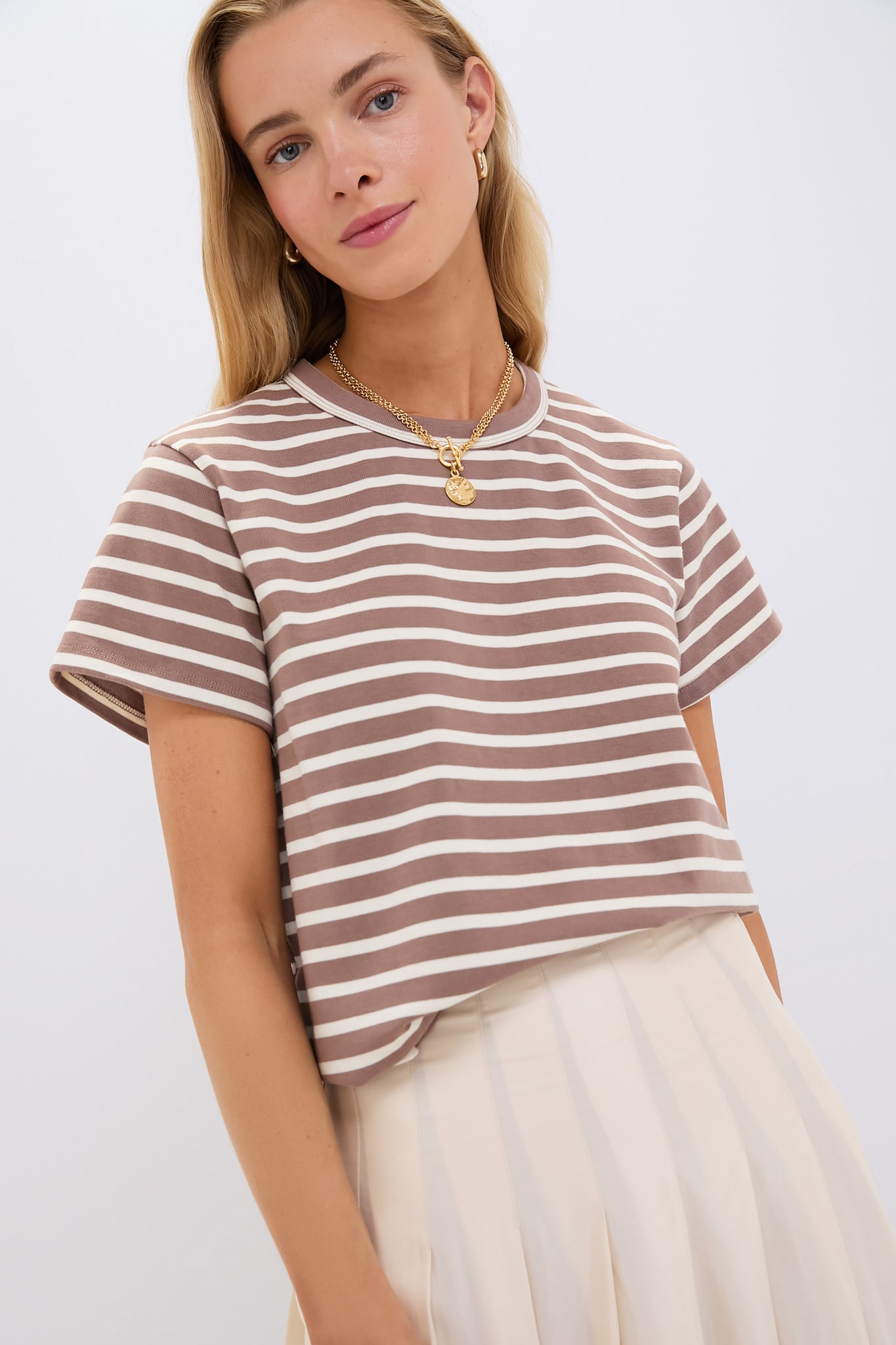 Mocha Stripe Parker Classic Tee-Get Girly