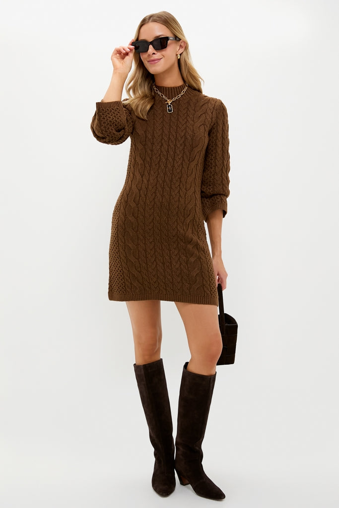 Coffee Cable Knit Lucia Mini Dress-Get Girly