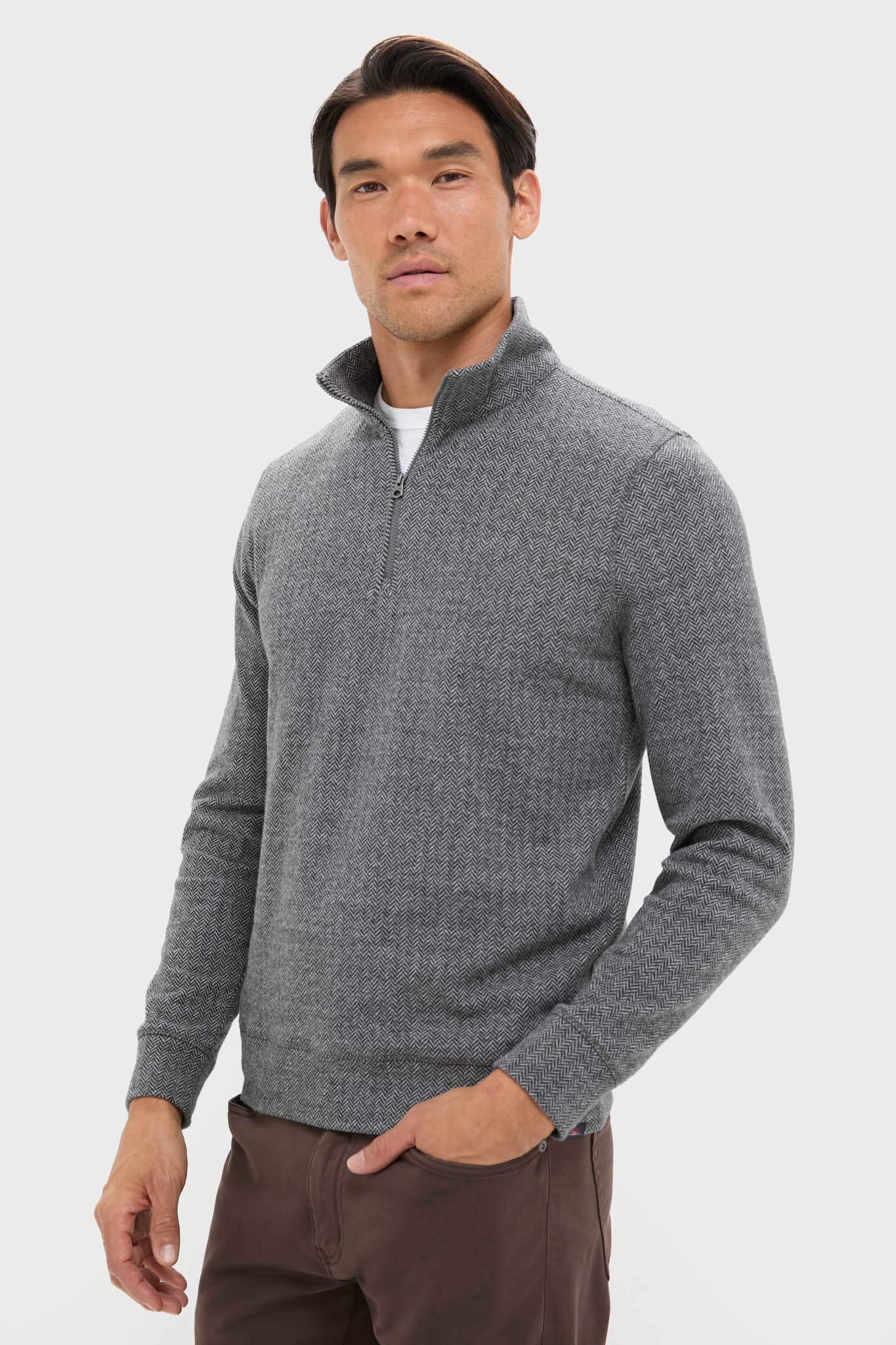 Alpine Gray Herringbone Legend Sweater Quarter Zip-Get Girly