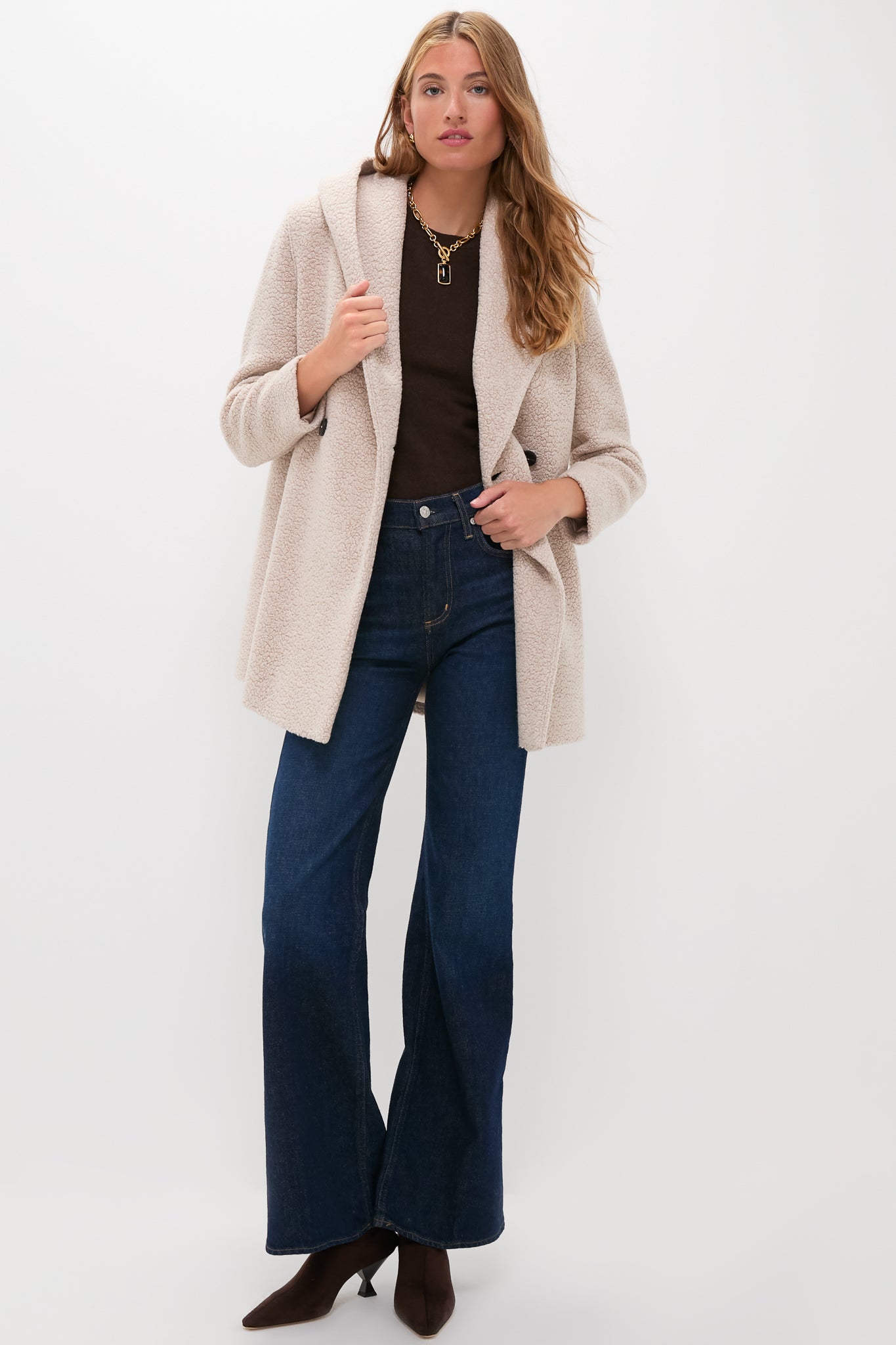 Almond Hooded Double Breasted Boucle Jacket-Get Girly