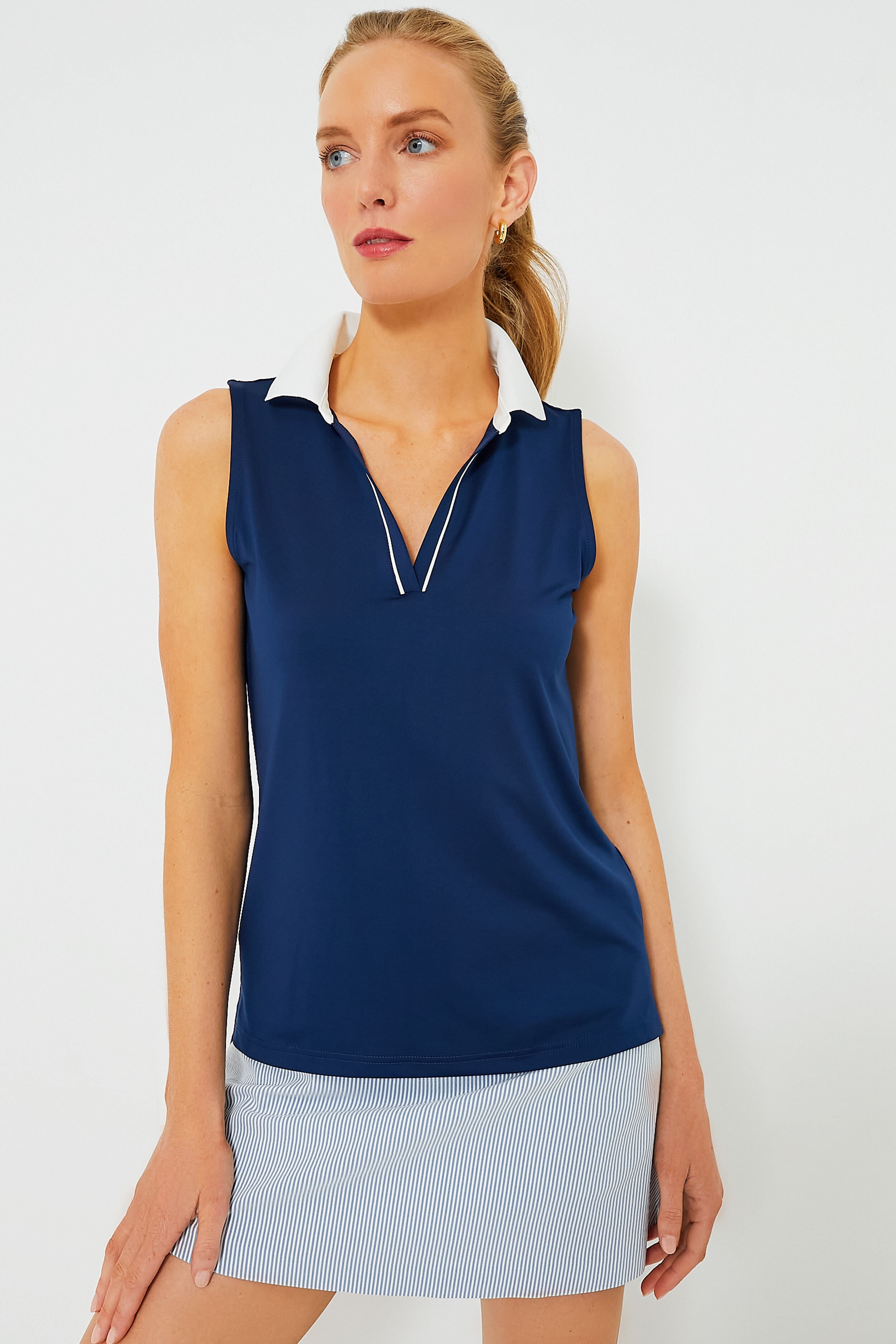 Navy Sleeveless Performance Jersey Caroline Polo-Get Girly