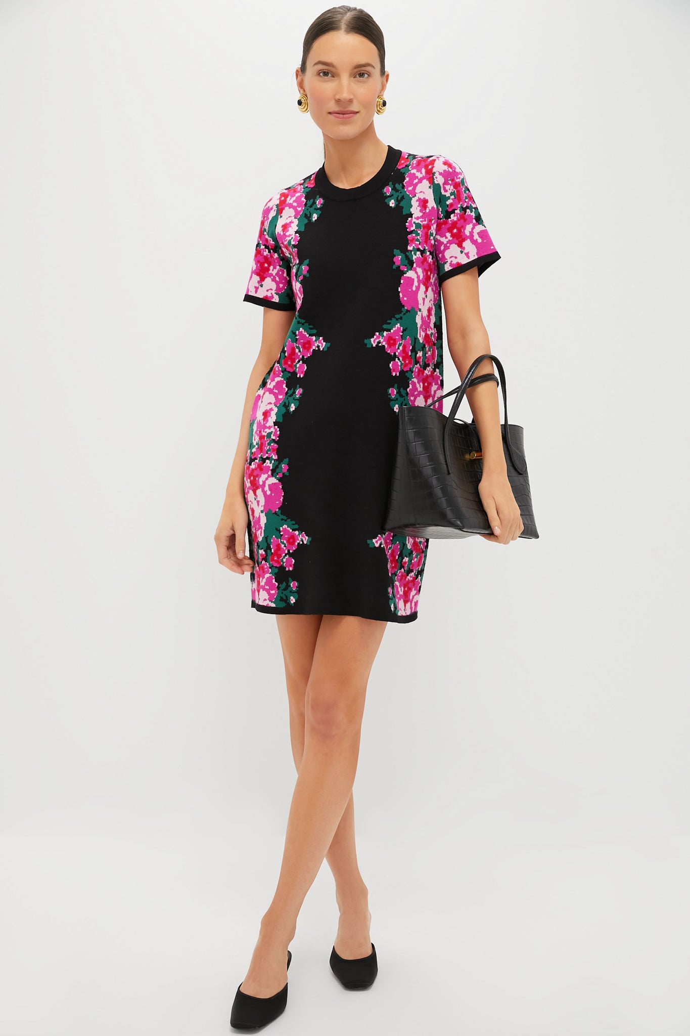 Black Croc Embossed Petite Penne Tote-Get Girly