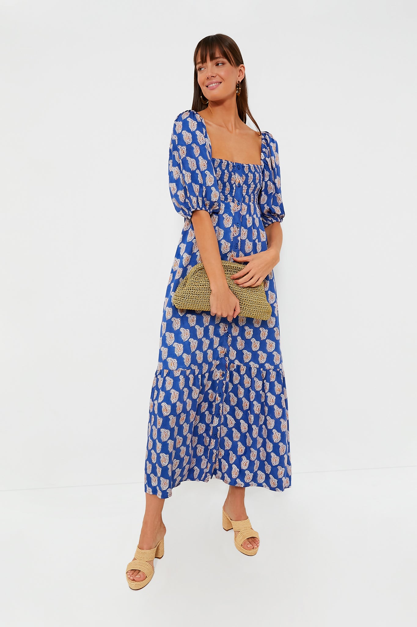 Blue Paisley Flower Satin Santiago Maxi Dress-Get Girly