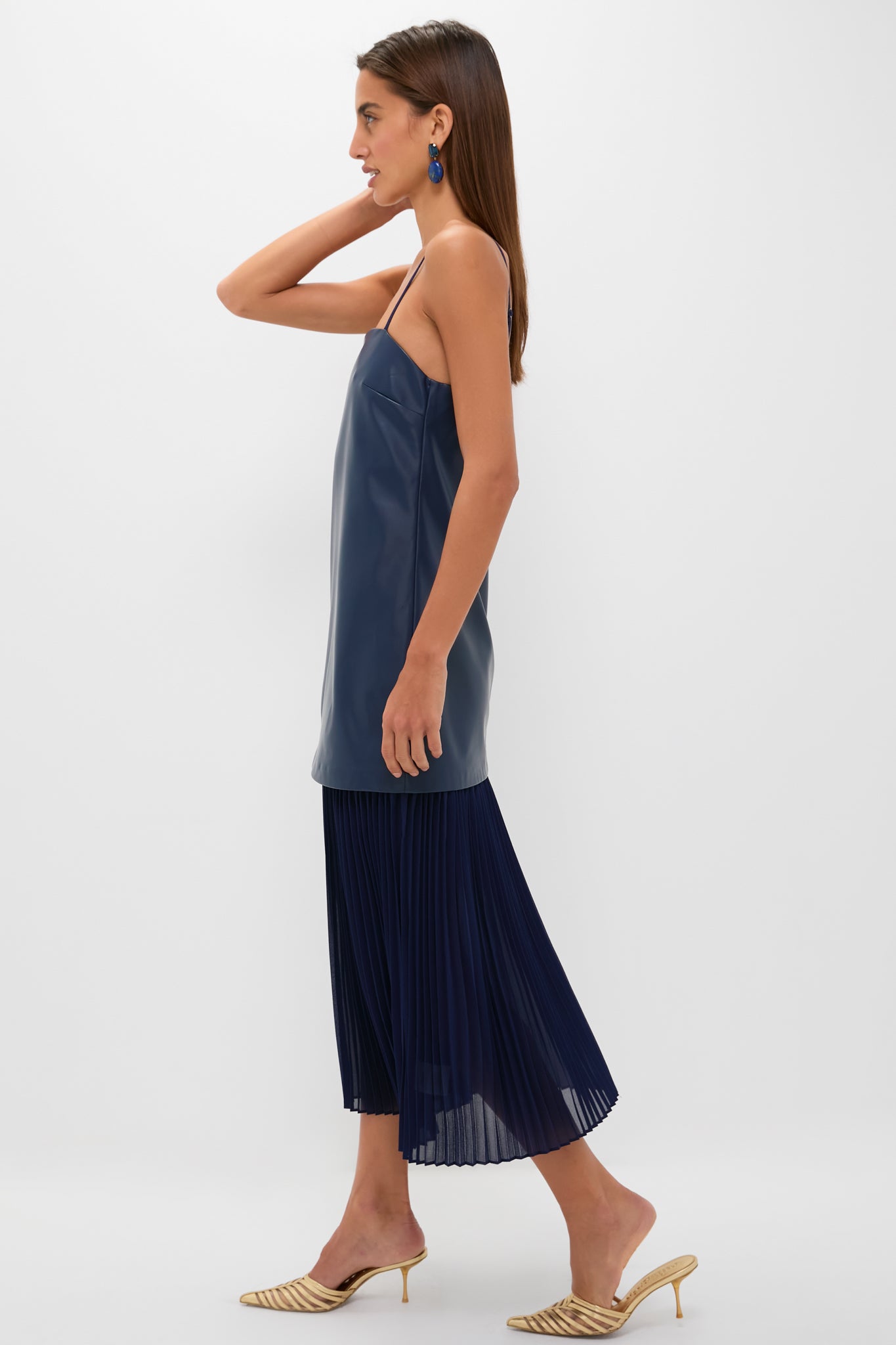 Mixed Media Leather Pleated Ozzy Midi Dress-Get Girly