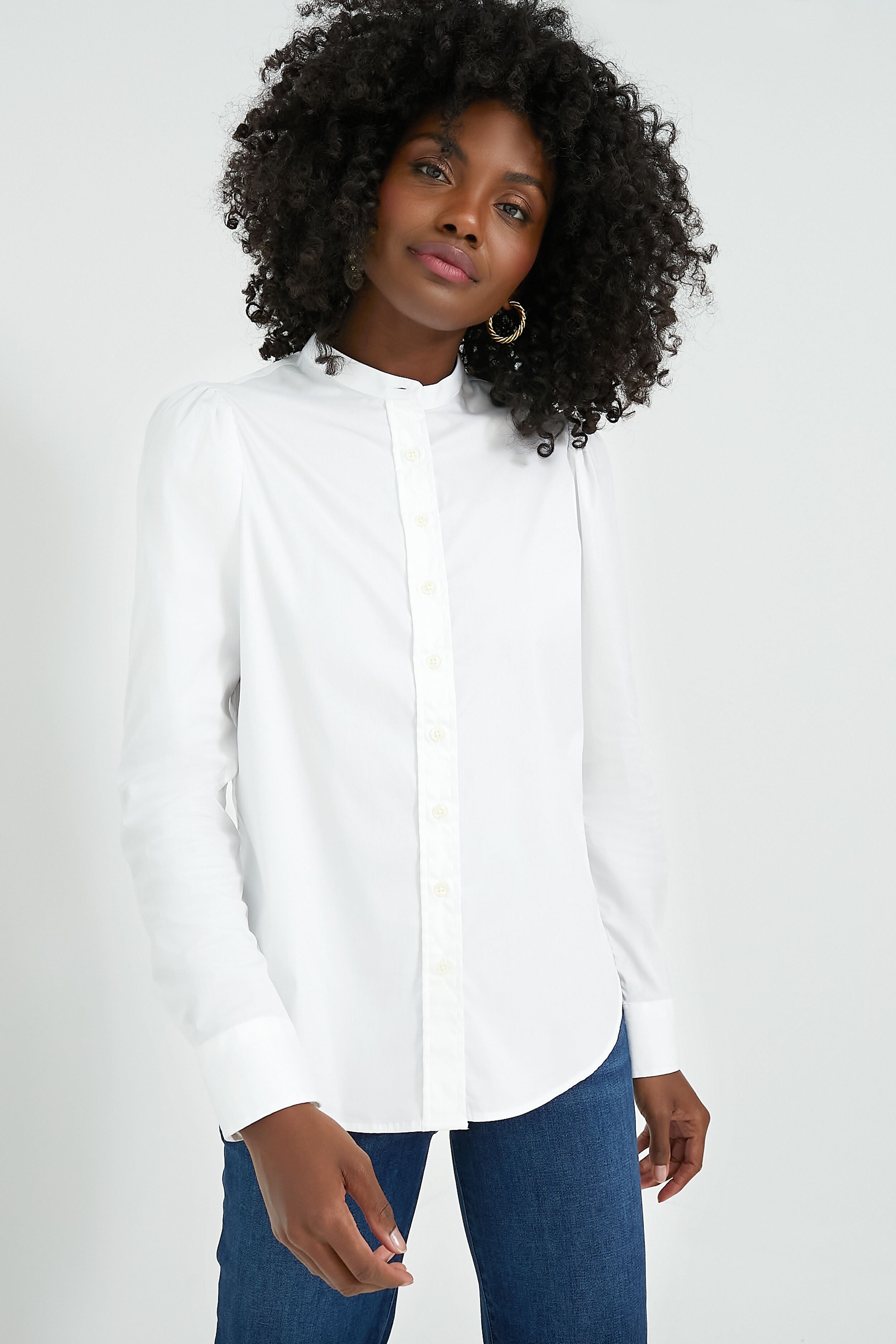 White Puffed Shoulder Shirt-Get Girly